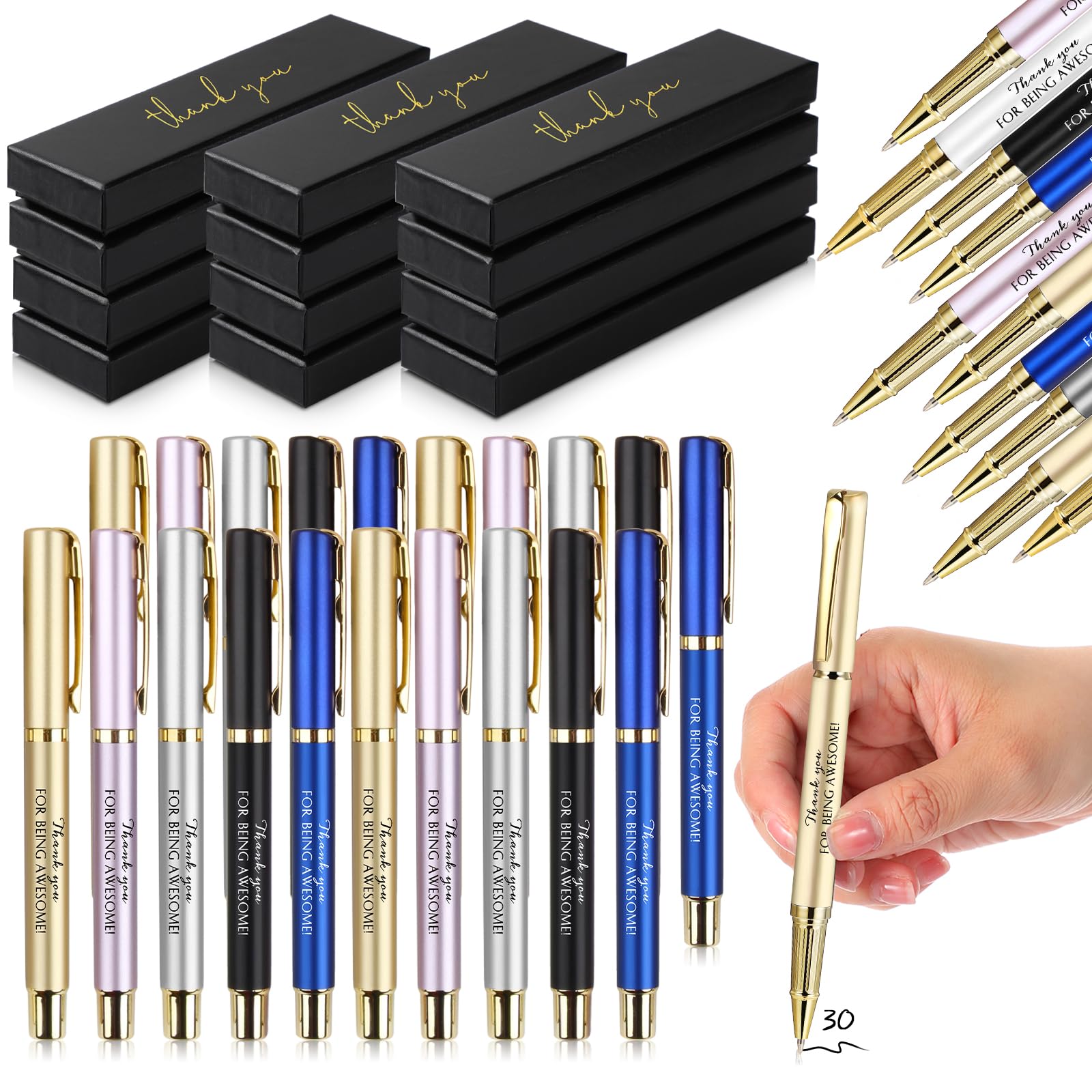 PerKoop 30 Set Thank You Pen Employee Appreciation Graduation Ballpoint Pen with Engraved Inspirational Quotes with Box for Nurse Appreciation Week