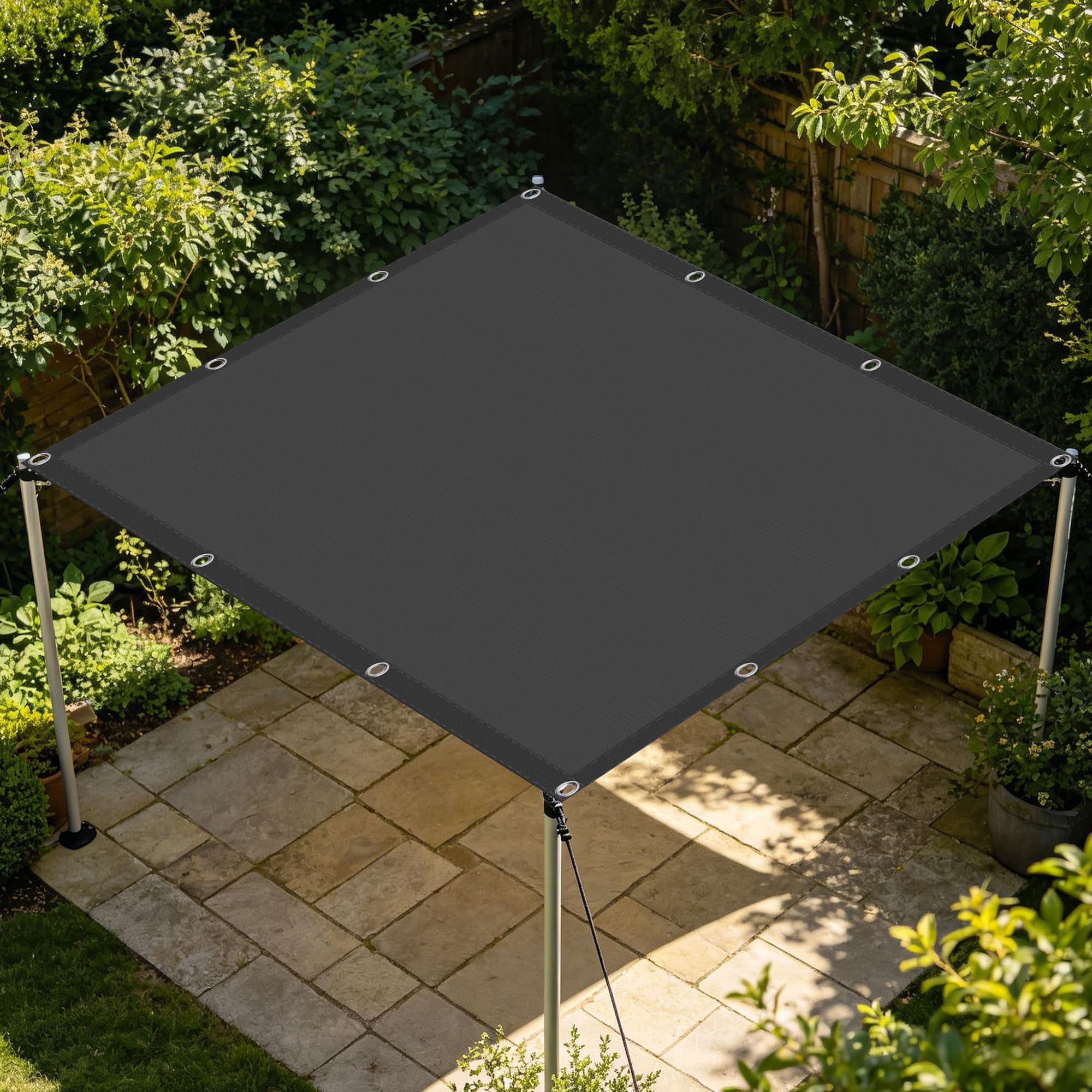 Voile d'ombrage patio 120x120 cm gris foncé avec oeillets de fixation