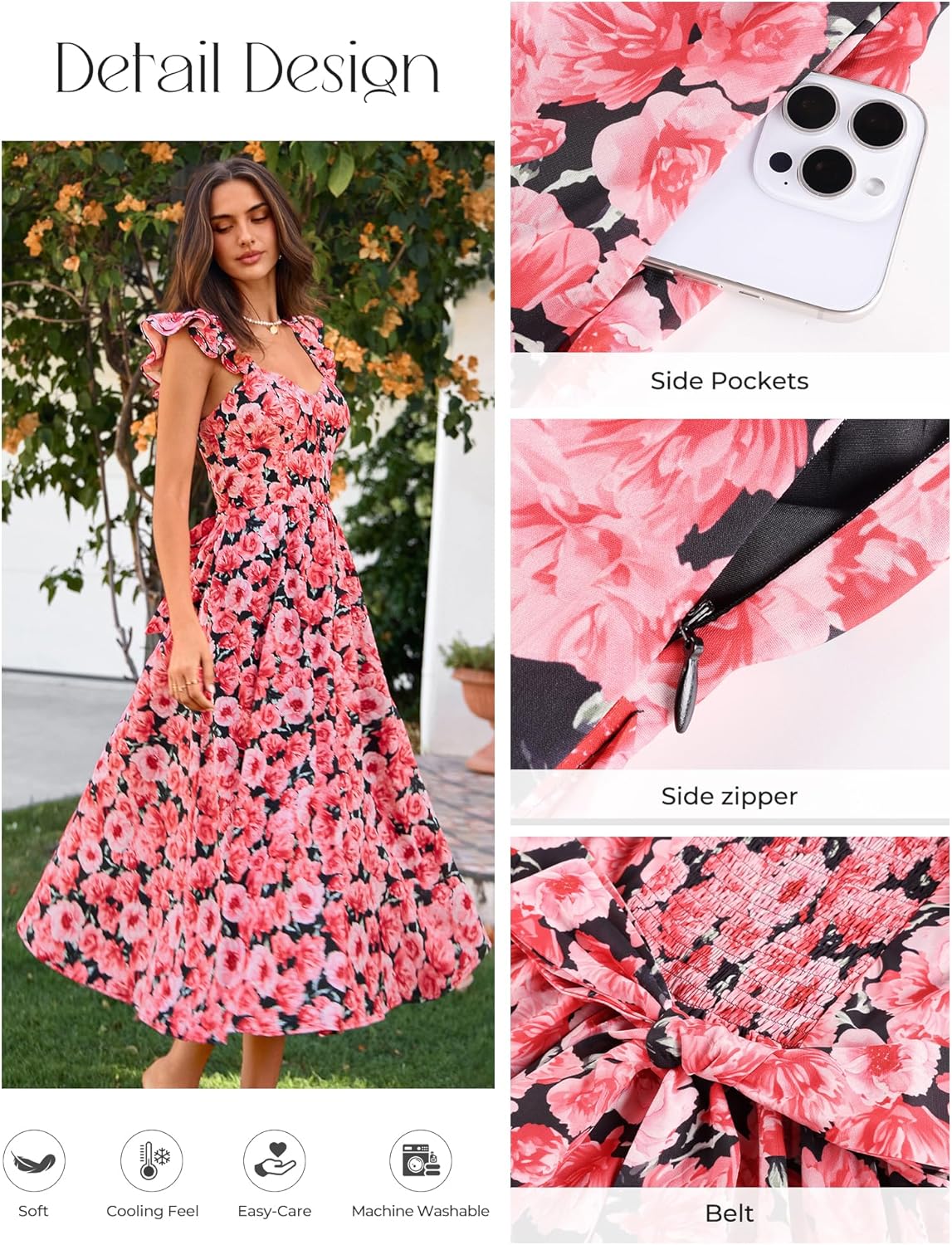 GRACE KARIN 2026 Women Summer Maxi Floral Corset Dress,Ruffle Sleeve Milkmaid Dresses, Wedding Guest Dresses with Pocket - Image 5