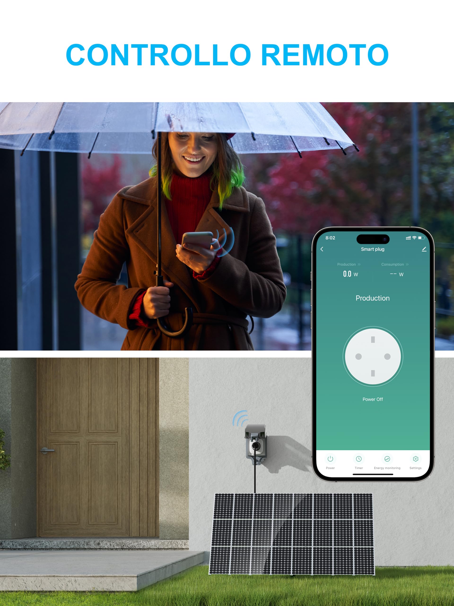 EIGHTREE Presa Intelligente per Fotovoltaico da Balcone con Misurazione Energia | Misurazione Produzione Energia, Monitoraggio Consumi, WiFi 2.4 GHz, Compatibile Alexa e Google Home, 16A 3680W, 2er Pack