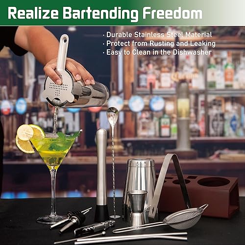 Miniatura 5 de JWJIUEJIU Juego de coctelera, 15 piezas Boston Shaker Barman Kit de Barman Kit de Barman de Acero Inoxidable, Kit de Barman Profesional Juego de