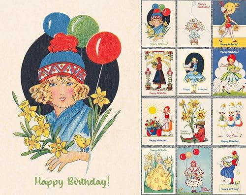 PIXILUV Tarjetas de felicitación de feliz cumpleaños, 12 tarjetas de notas Sunny Flowers Wish you all the Best Cute Birthday Cards for Mom and Dad