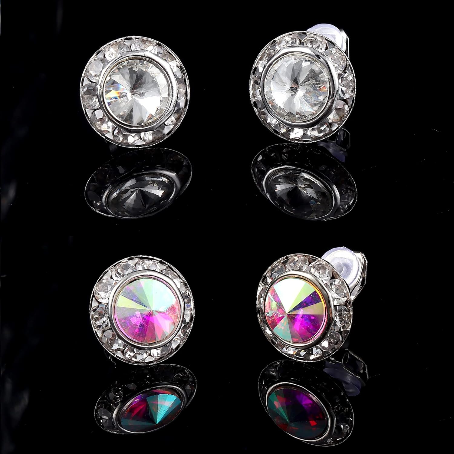 FIBO STEEL Clip on Halo Earrings Rhinestone Earrings Crystal Earrings for Women Round Acrylic Stone Inside Dance Competitions Stage Opera Performance Wedding Party Jewelry - Image 7