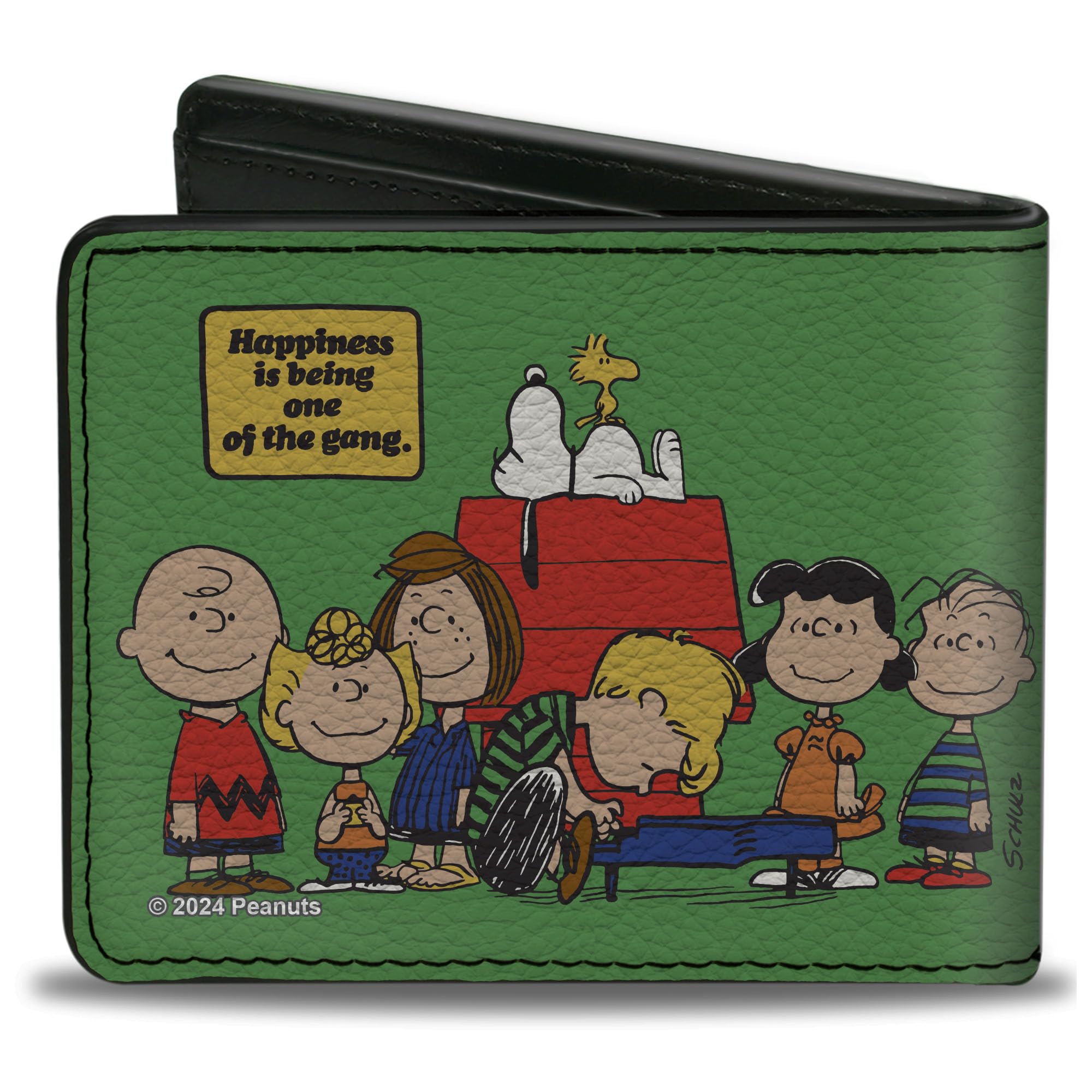 Buckle-Down Peanuts Wallet, Bifold, Peanuts Gang Hapiness Is Being One of the Gang Pose Green, Vegan Leather