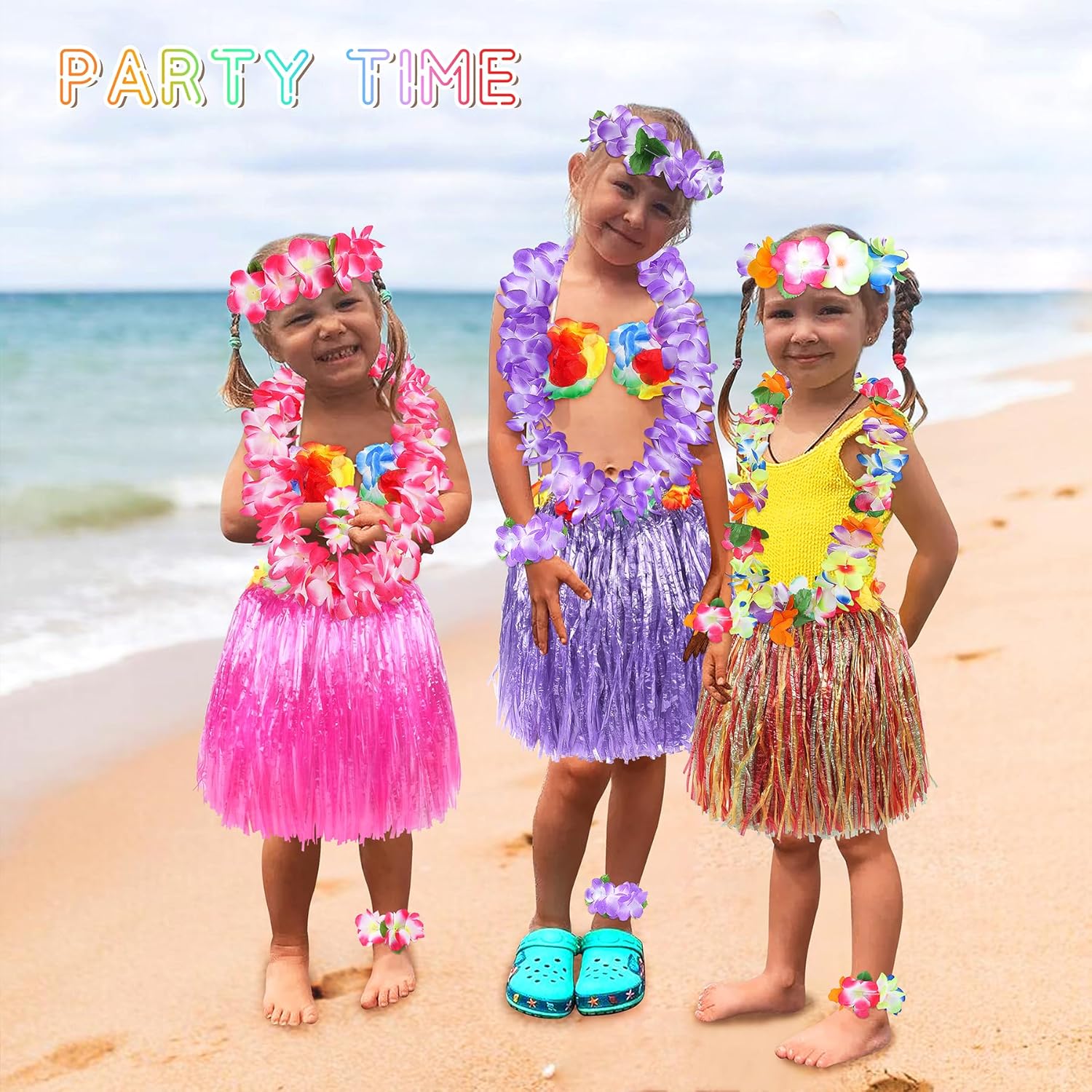 30cm Hawaiian multicolor Grass Skirt Performance Costume Set for Girls - Image 7