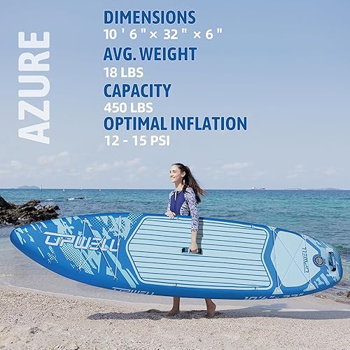Miniatura 4 de UPWELL Tabla de remo inflable de 10'6"11'11'6", tabla de remo de pie para jóvenes y adultos, diseño estable, accesorios de SUP premium, mochila,