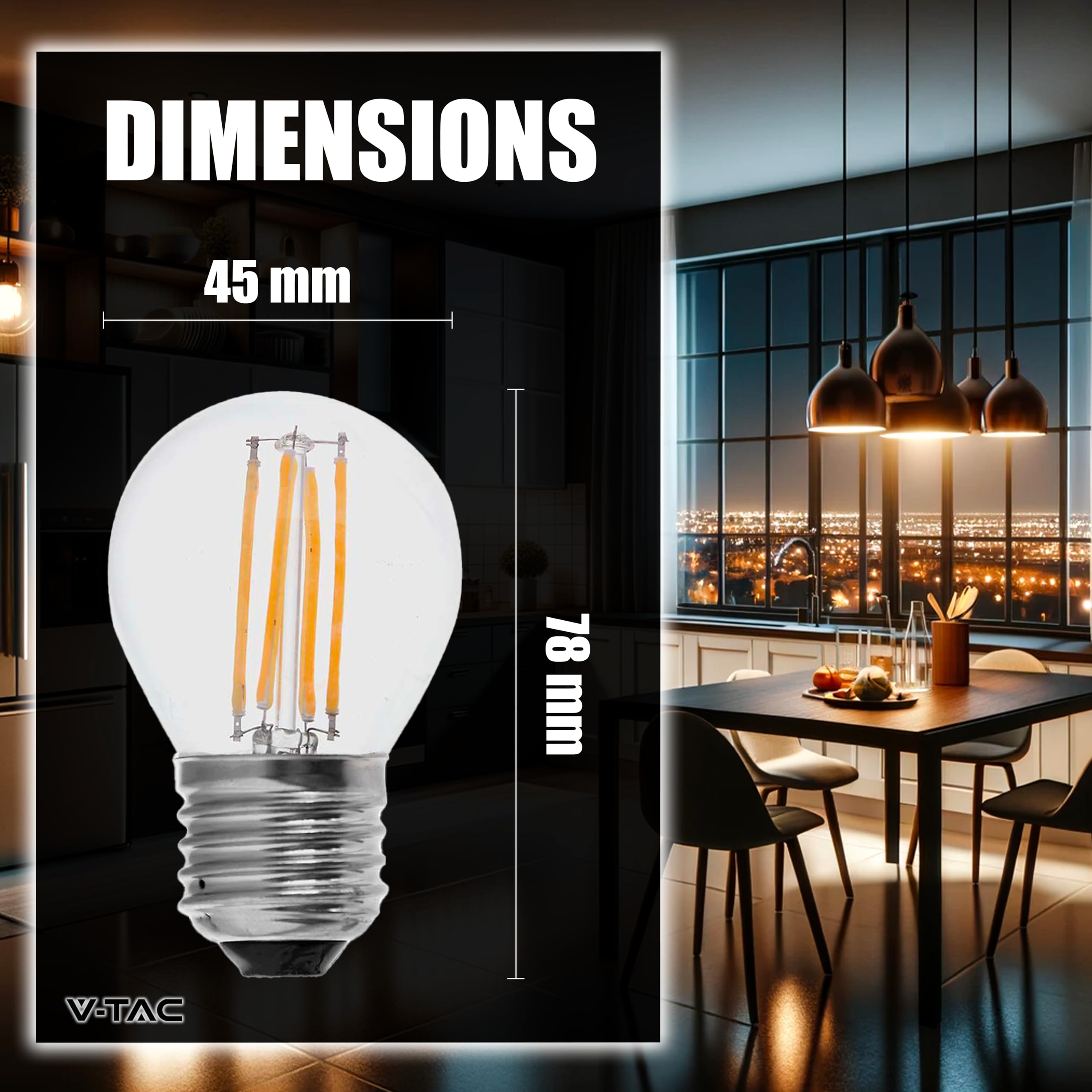 V-TAC 6x Lampadine LED Filamento G45 Attacco E27-4W (Equivalenti a 35W) - 400 Lumen - Lampadina Massima Efficienza e Risparmio Energetico - Luce Bianca Calda 3000K, 214306-6 (Confezione da 2)