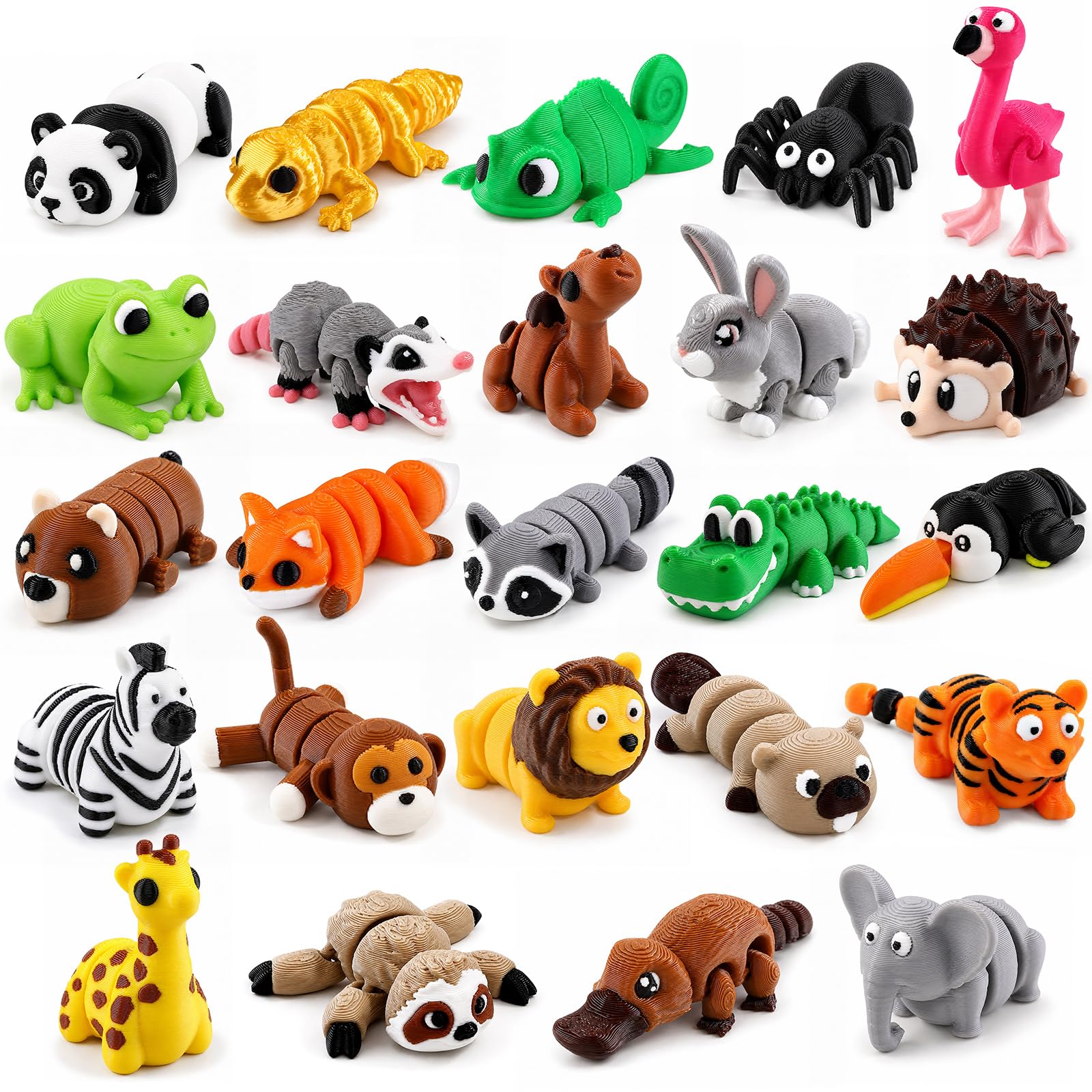 XIMISHOP 24 Pcs Mini 3D Printed Animals, Flexible Movable 3D Printed Jungle Animals Fidget for Home Office Decoration Birthday Party Favors Relief Toys (Jungle Theme)