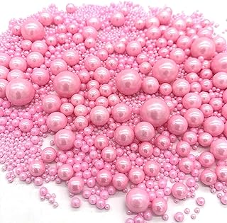 Weraru Edible Pink Pearl Sugar Sprinkles Candy Mixing Size Baking Edible Cake Decorations Cupcake Toppers Cookie Decorating Celebrations Wedding Shower Party Chirstmas Supplies 130g/ 4.5oz