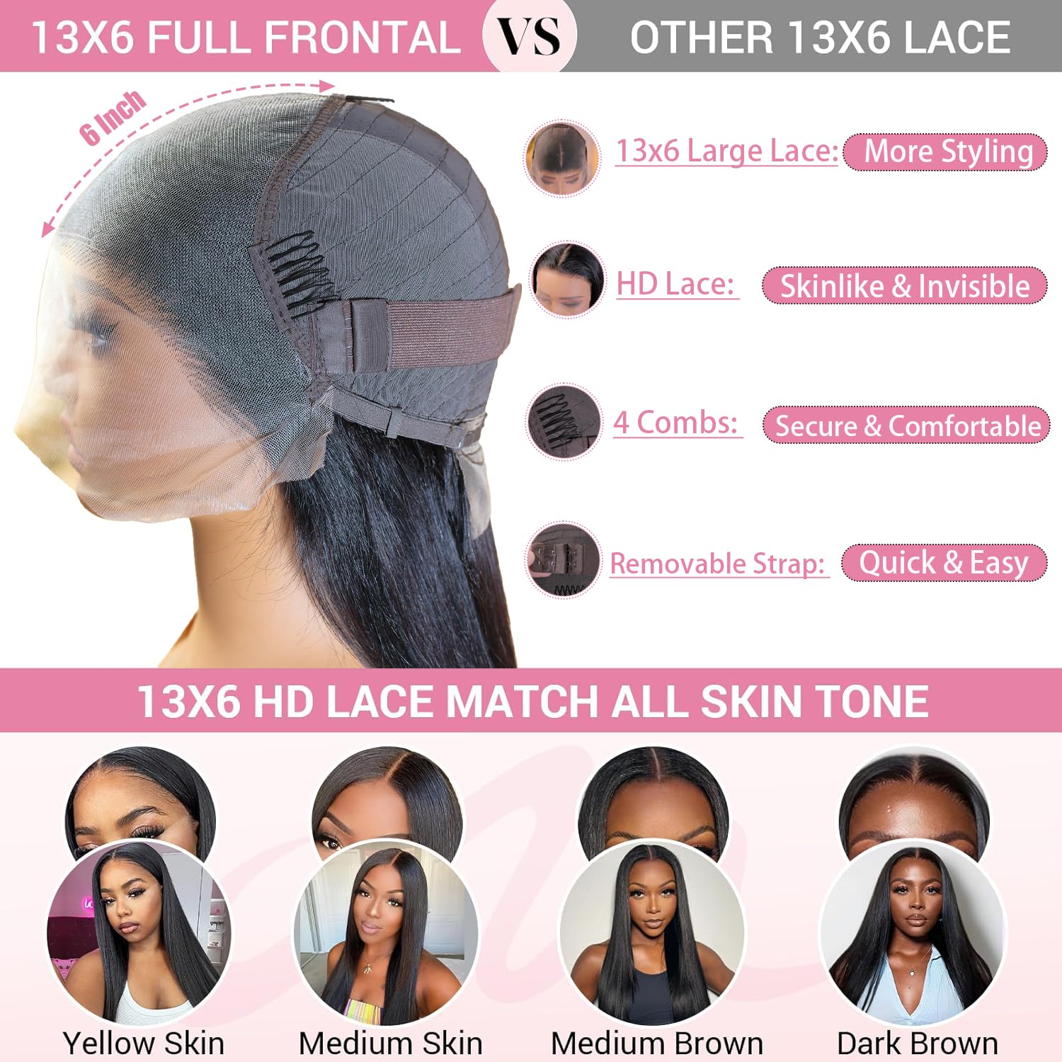 32 Inch 13x6 Straight Lace Front Wigs Human Hair 200% Density Human Hair Wig Pre Plucked with Baby Hair HD Lace Frontal Wig 13x6 Straight Long Human Hair Wigs for Black Women Natural Black