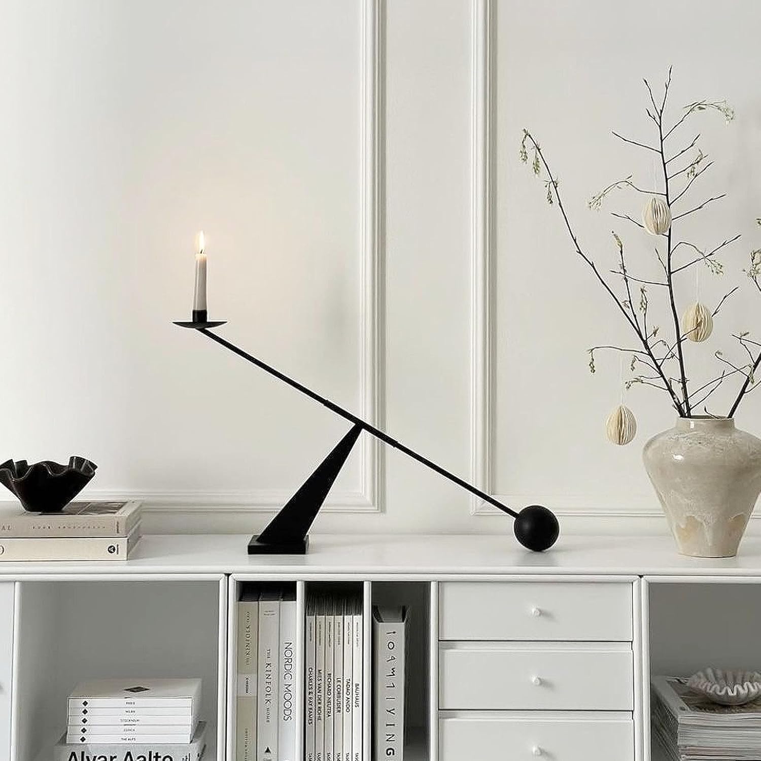 Black Metal Modern Candle Holder Candlestick Holders Decorative Candle Stand, Tapered Candle Holders Home Decoration 19 inch