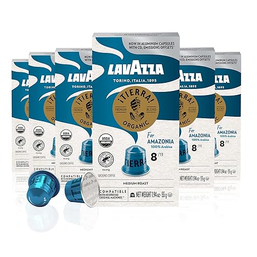 Lavazza TIERRA AMAZONIA USDA - Cápsulas de aluminio expreso orgánico compatibles con máquinas originales Nespresso (paquete de 60), paquete