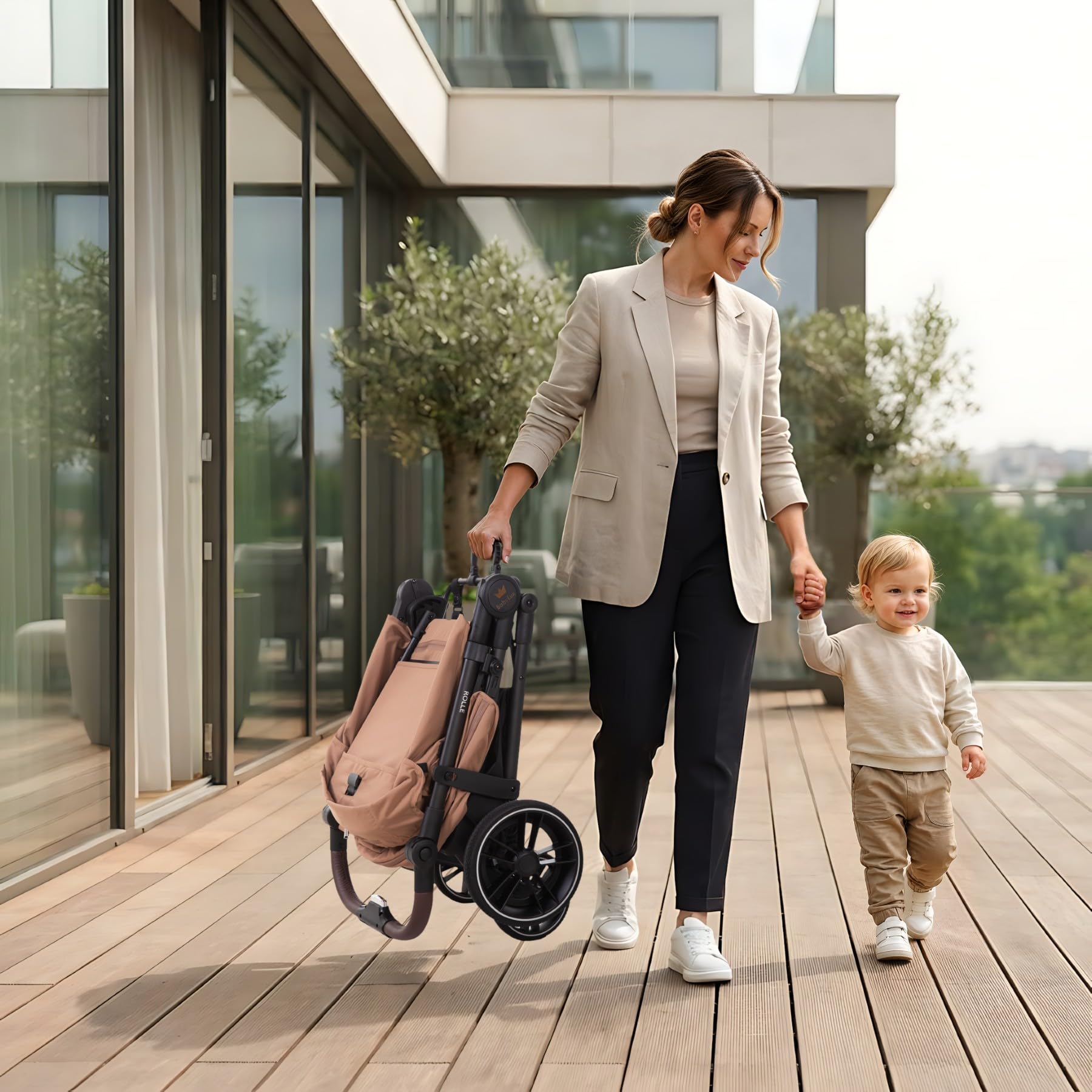 Babylux Passeggino Leggero da Viaggio ROLLE con Funzione Reclinabile, Sand | Passeggino Pieghevole, Manubrio Telescopico, Ripiegabile In Modo Compatto, Borsa Per Pannolini E Viaggio E Altri Accessori