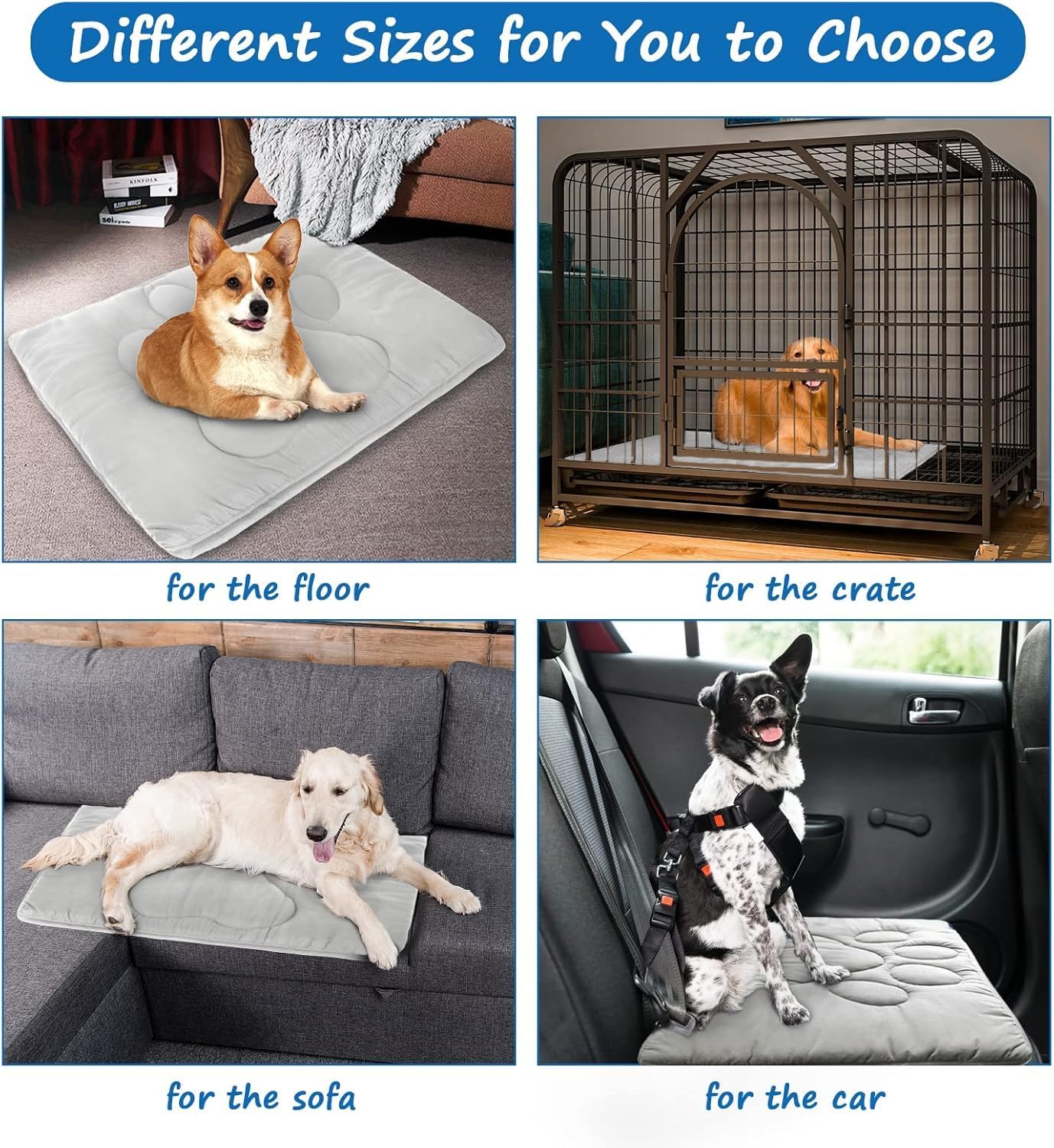 Dog Crate Pad(30"x 48"), Crate Mat with Anti-Slip Bottom, Dog Mats for Sleeping, Breathable Kennel Pad, Dark Colored to Hide Stains, Grey