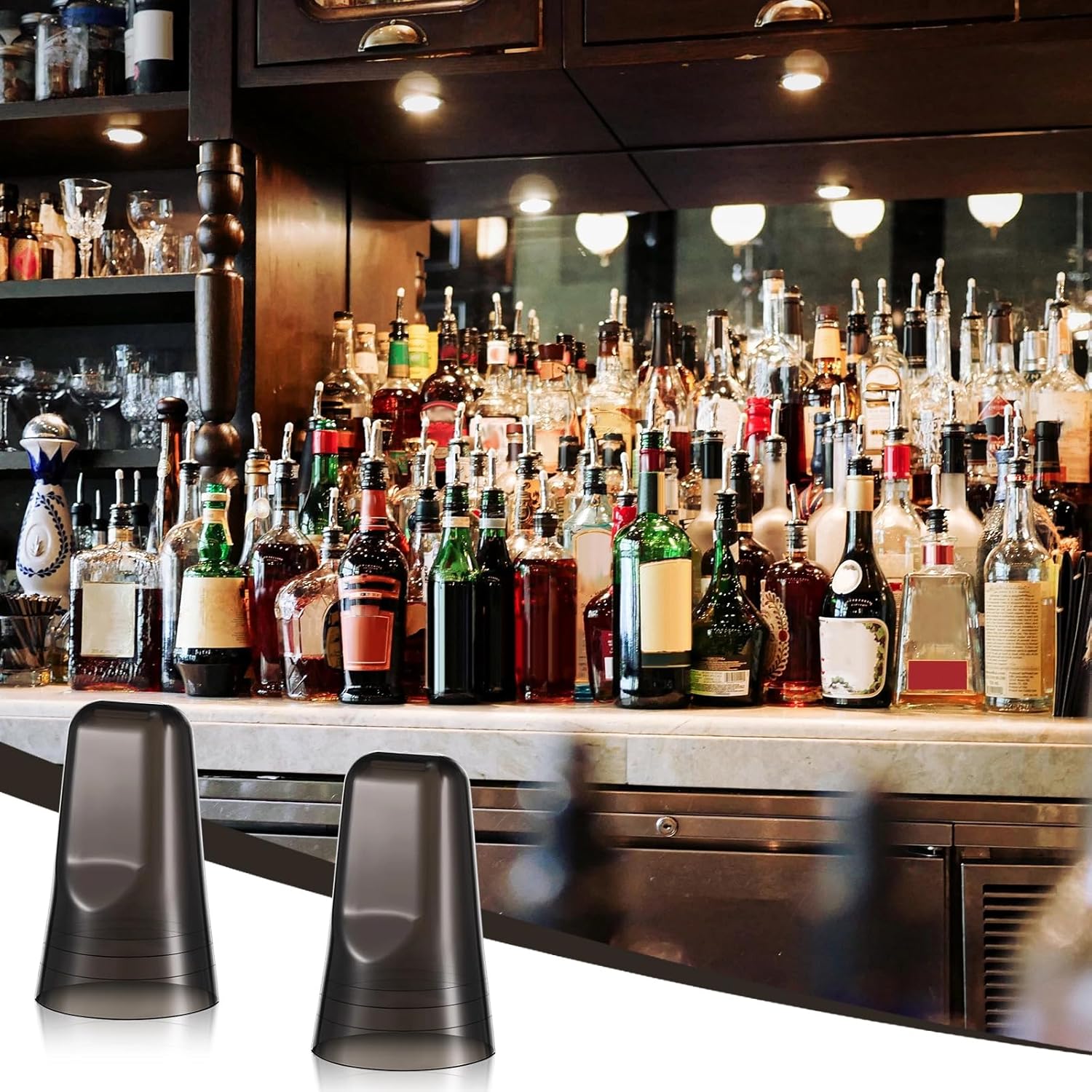 Chengu 36 Pieces Liquor Bottle Covers Pour Spout Covers Bar Toppers for Bottles Universal Pour Dispenser Dust Translucent Silicone Rubber Spout Caps for Bar Home Kitchen Tools Supplies (Black)