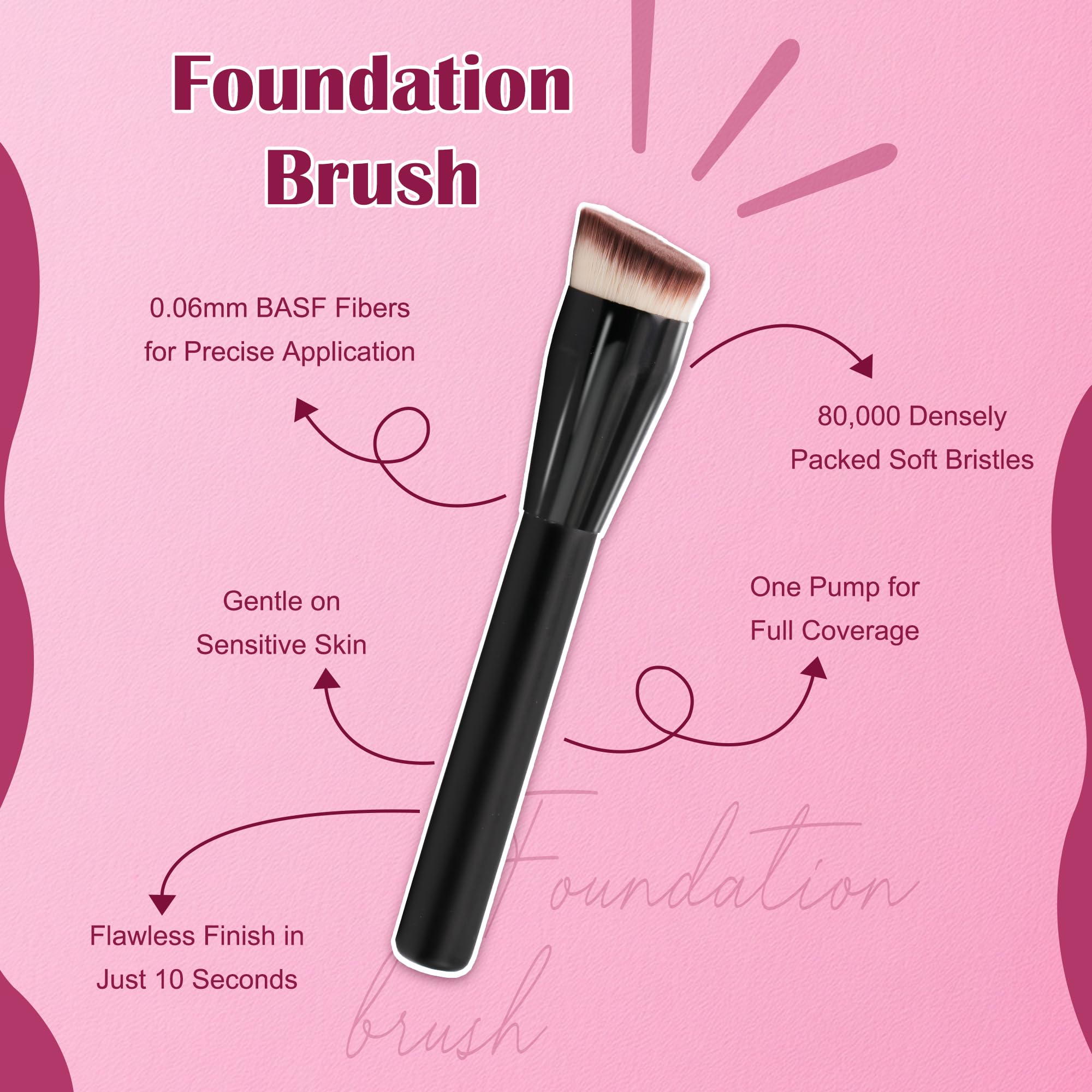 JoMay Foundation Brush for Liquid Makeup, Flat Top Kabuki Professional Make up Brushes for Blending, Cream, Powder,Blush Buffing Stippling Face Makeup Tools, Black (Black)