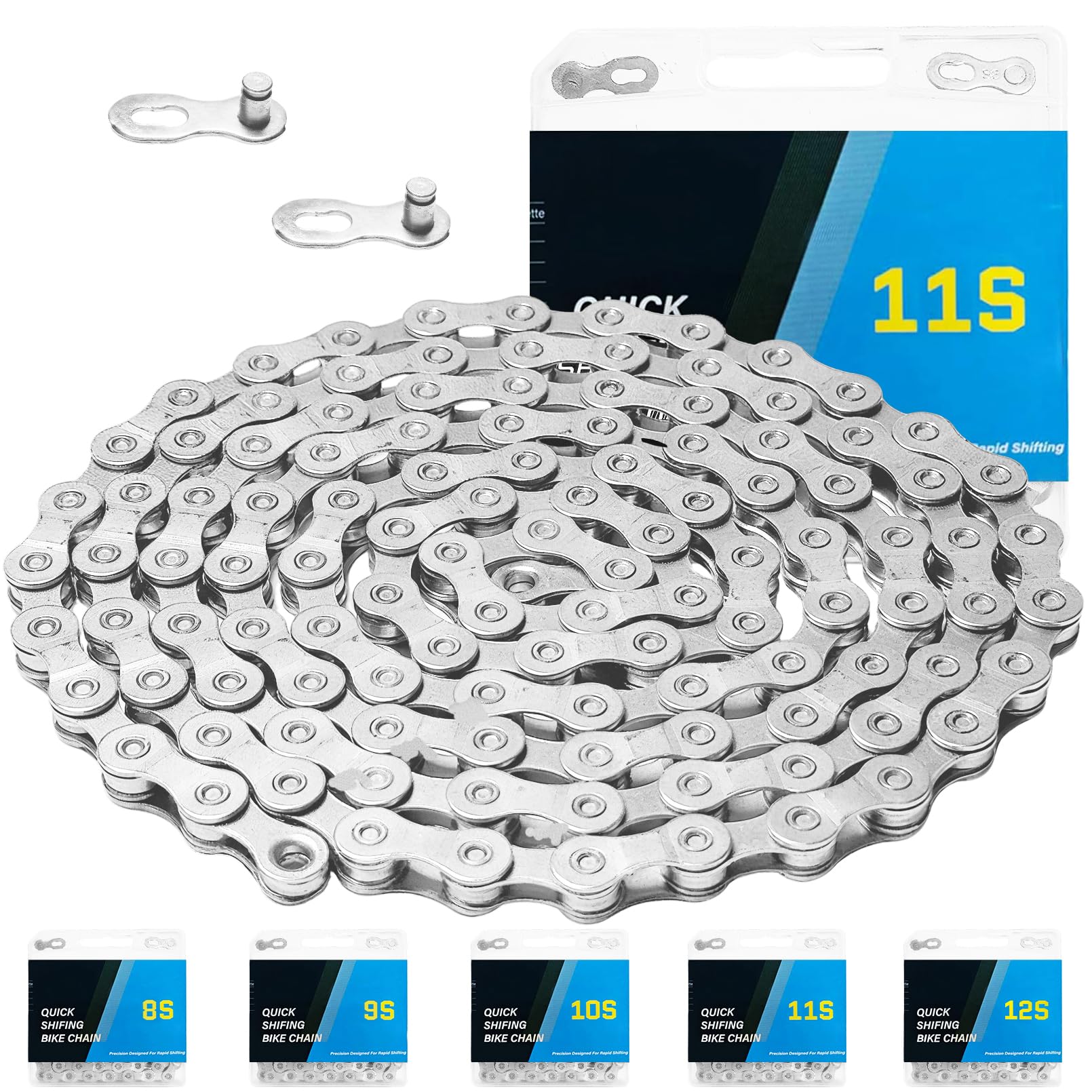 Silver Bike Chain 11 Speed, 1/2" x 11/128" 116 Links for Road Bike Mountain Bike (Silver-11 Speed) โ image 1