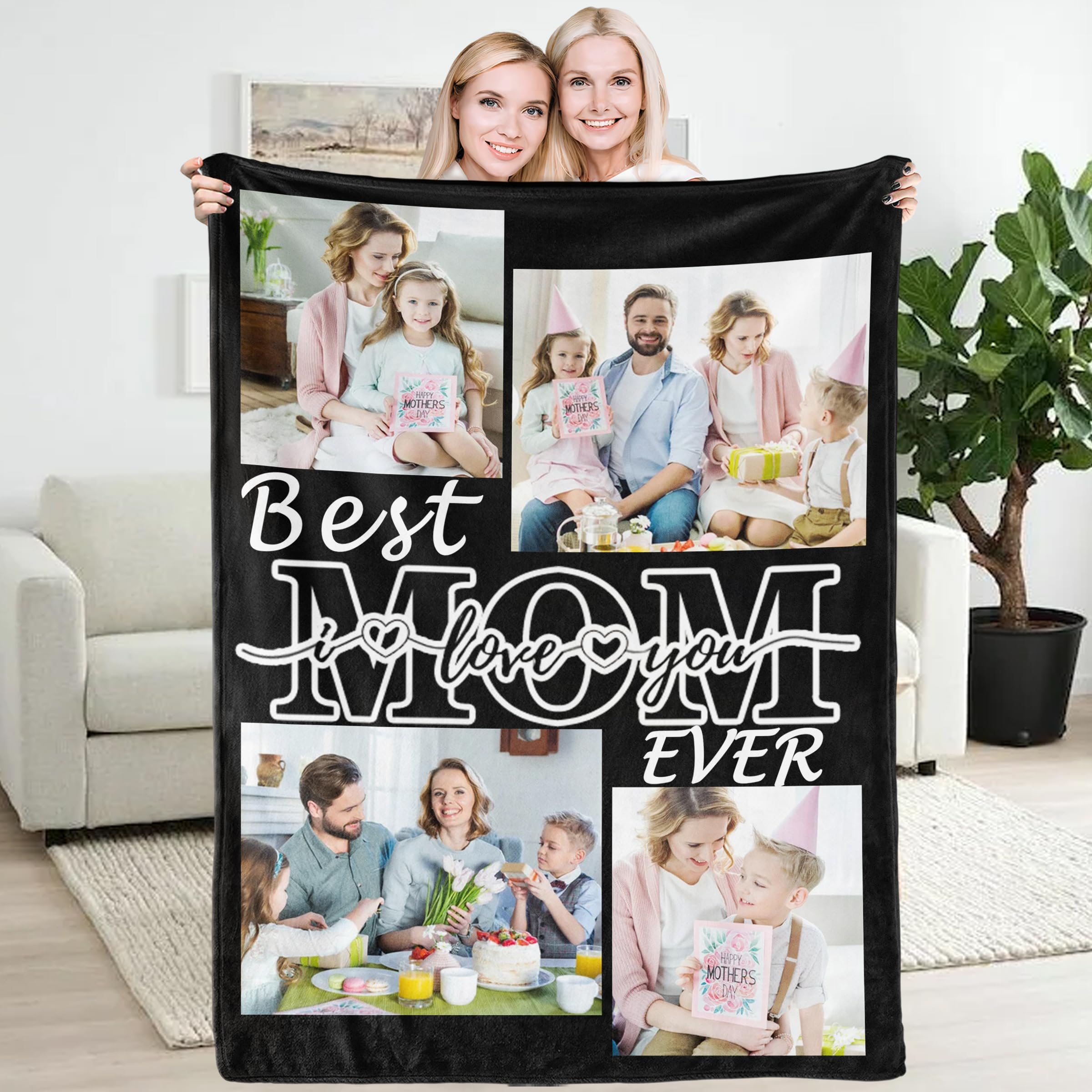 Youltar Gifts for Mom Mothers Day Custom Mom Blanket with Photo, Mom Gifts from Daughter Son Personalized Pictures Blanket, Christmas Birthday Gifts for Mom Grandma Women Style 2 4 Sizes