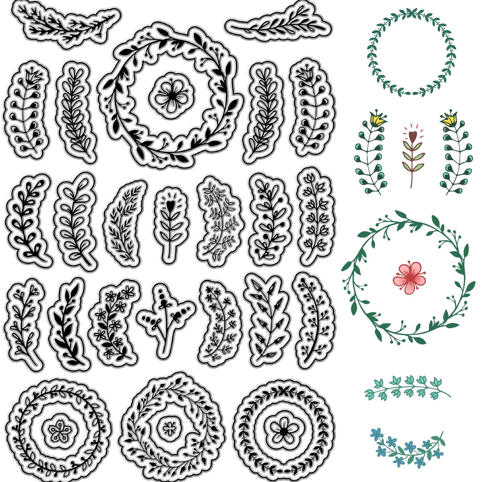 CRASPIRE Branch Clear Stamps Garland Reusable Transparent Silicone Stamp Wreath Leaves Flower Seals Postmark for Journaling Card Making Decor DIY Scrapbooking Film Frame Photo Album Decorative