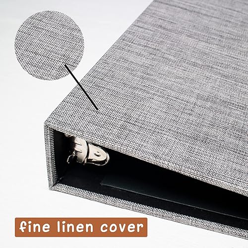 Vista 4 de Cherrich Carpeta de 3 anillos de 1 pulgada para papel de 8.5" x 11", carpeta planificadora con tapa dura de lino y 2 bolsillos interiores