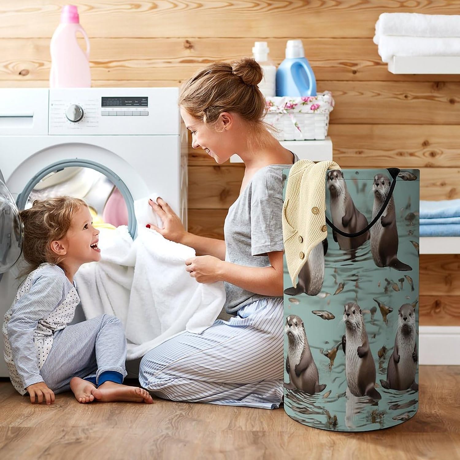 Otters Laundry Basket 86L Laundry Hamper | Collapsible Clothes Hamper with Reinforced Handles Waterproof Tall Foldable Dirty Clothes Basket for Hotel, Home, Closet