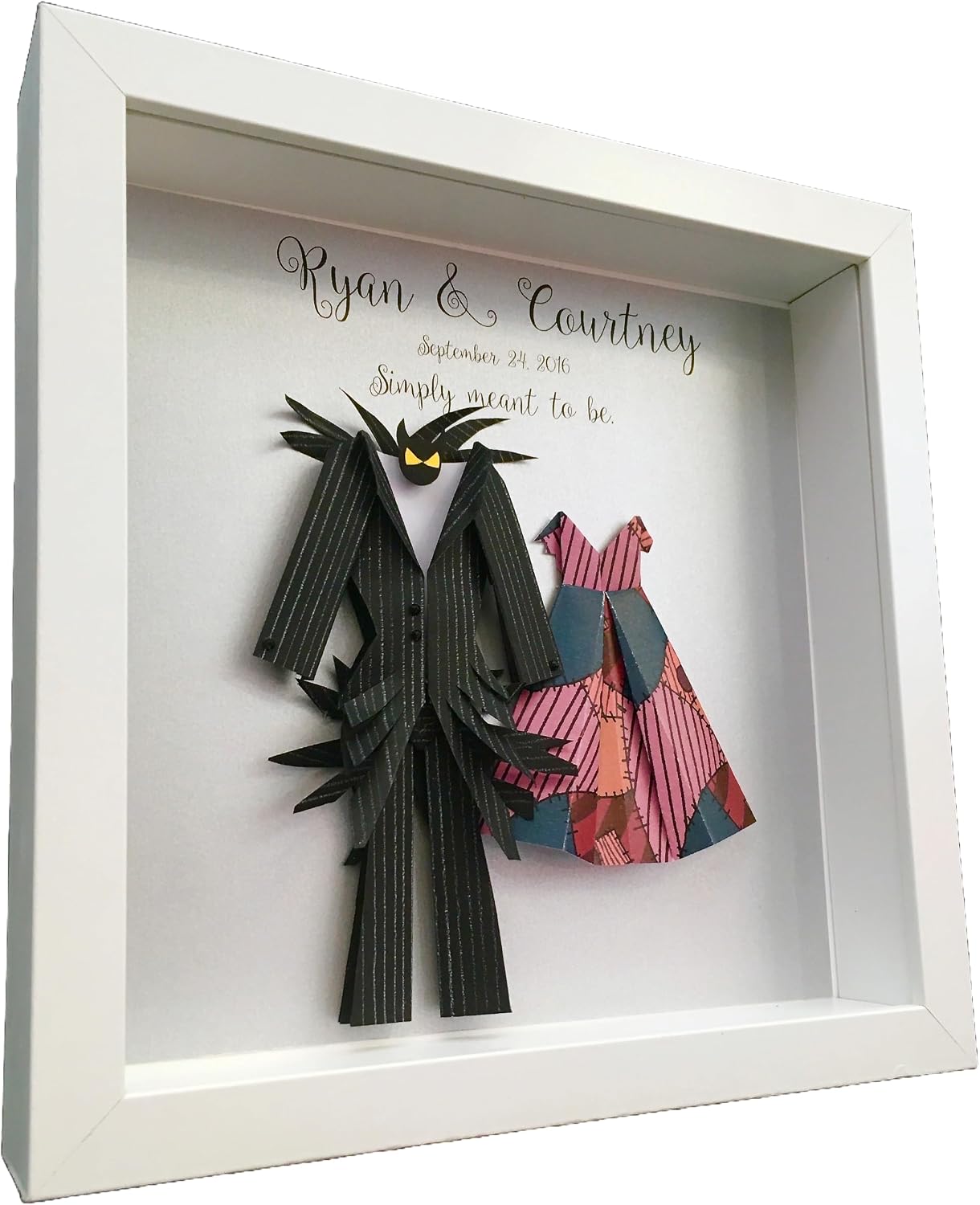 Nightmare Before Christmas Wedding Gift, First Anniversary, Paper Gift, Origami Bride & Groom Shadowbox Frame, Custom Wall Art