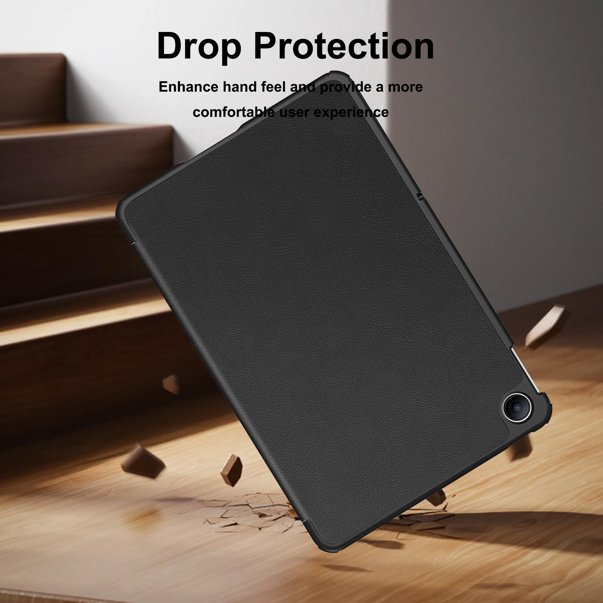 Custodia per Redmi Pad 2 9.7" Cover in Pelle Case, + [1 Pezzi] Vetro Temperato Pellicola Protettiva [Auto Svegliati/Sonno][Supporto Funzione ] [Anti-Scratch] Nero