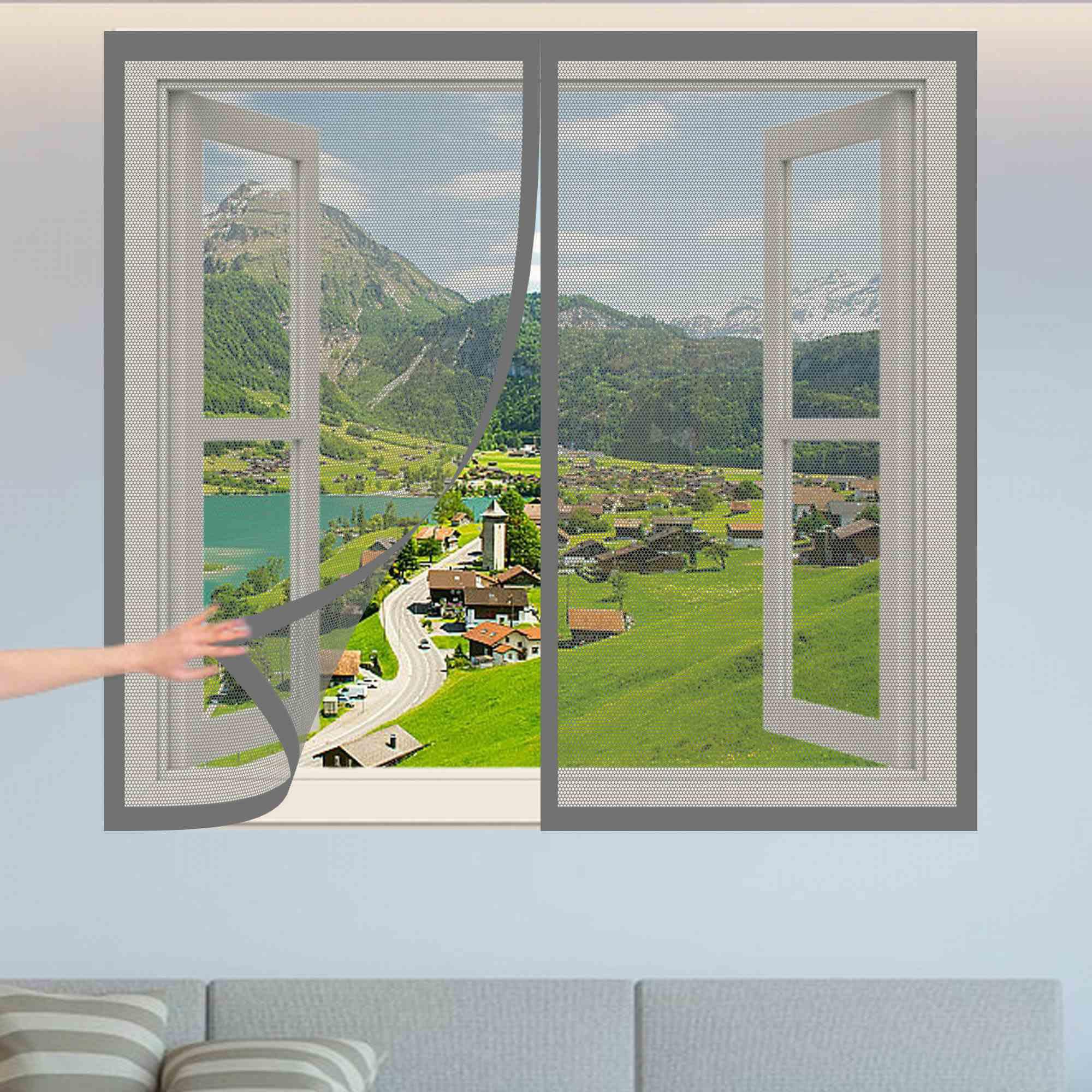 Pshcee Grey Diy Fly Screen Windows 165 X 110 Cm With Selfadhesive Mosquito Net Window Insect Screen Mesh With Installation Accessories For Living Room Bedroom Offfice,