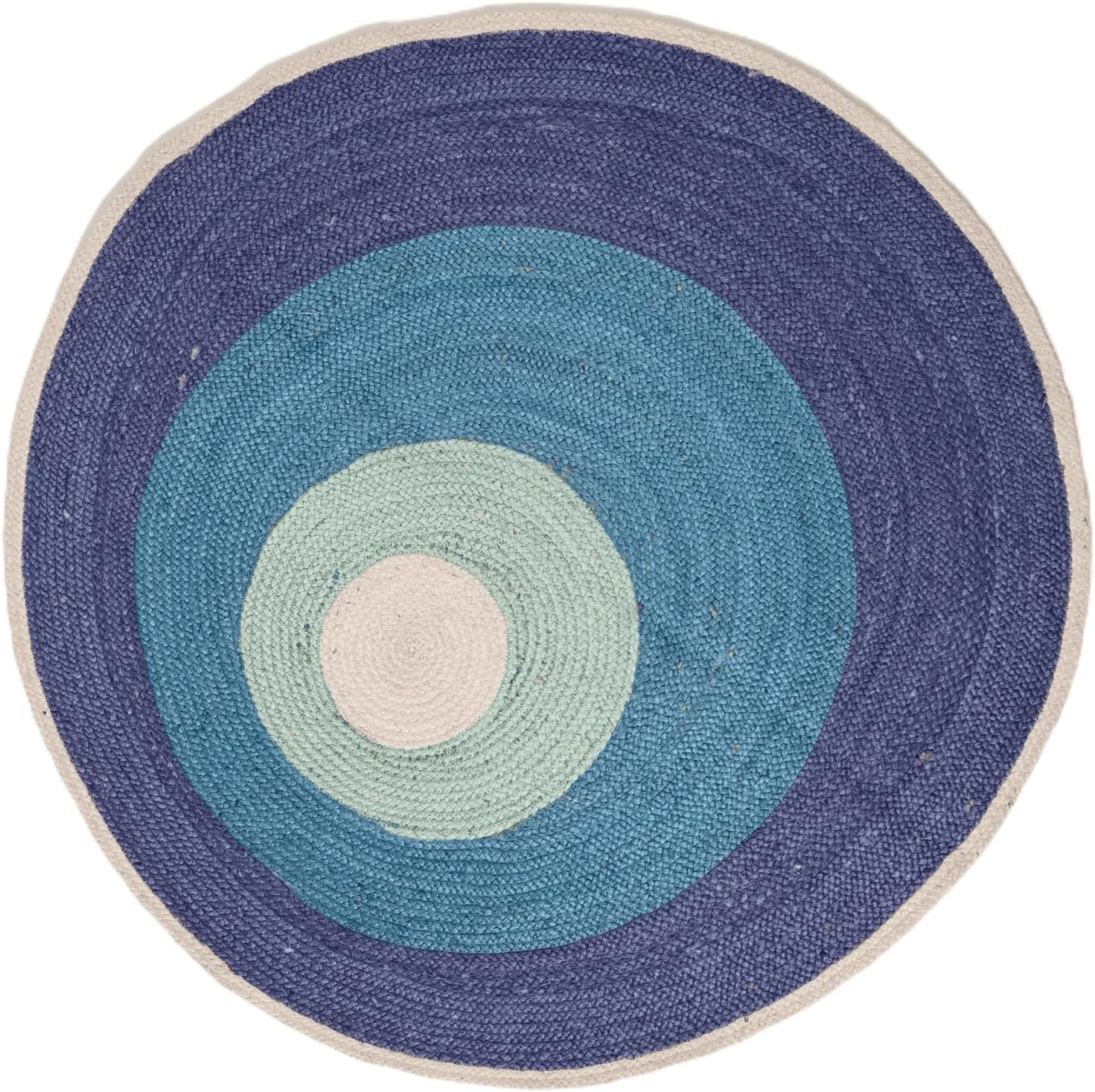 Handmade Round Jute Area Rug with Multi Color Circle Design Natural Fiber Indoor Carpet for Living Room Bedroom Entryway Flat Woven Floor Rug