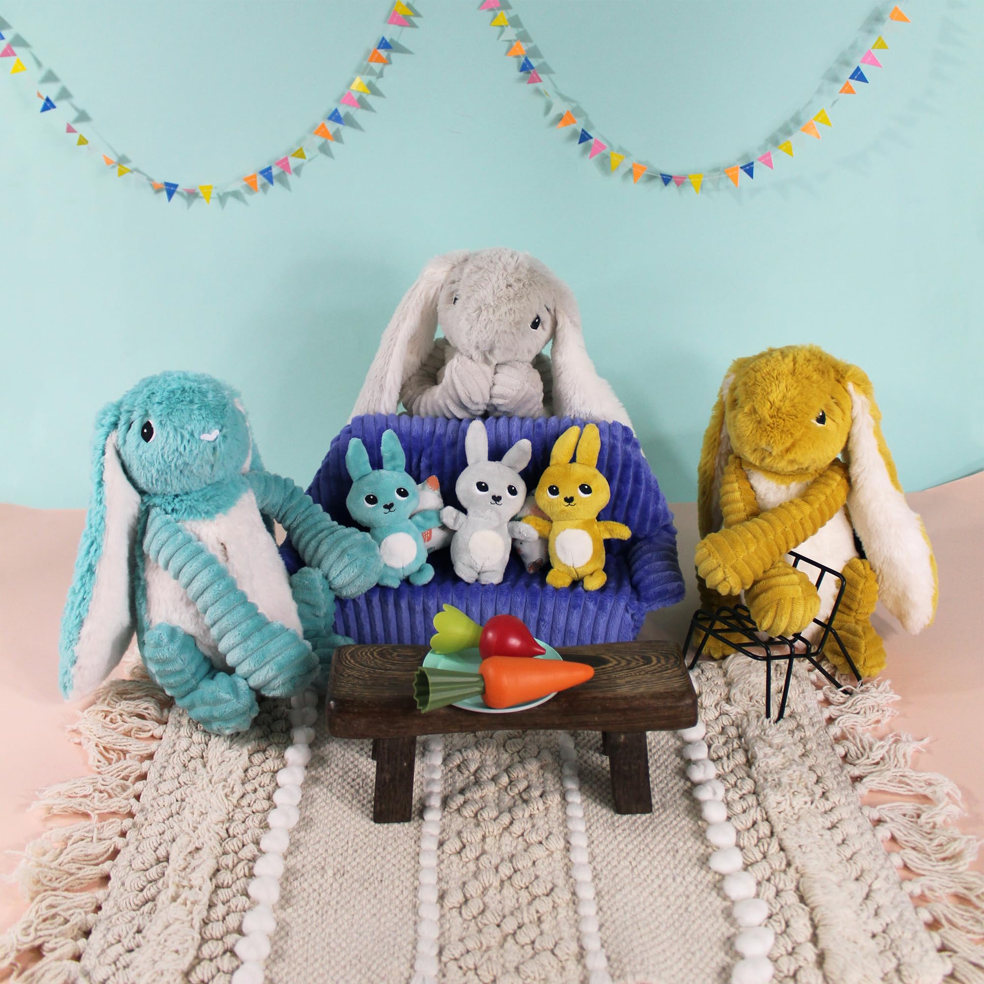 Les Déglingos Les PTIPOTOS by Pluszowa Mama Dziecko - Słodki - Prezent z okazji narodzin dziecka - TOUDOU Królik Mama & Dziecko Aqua Niebieski - 24 cm