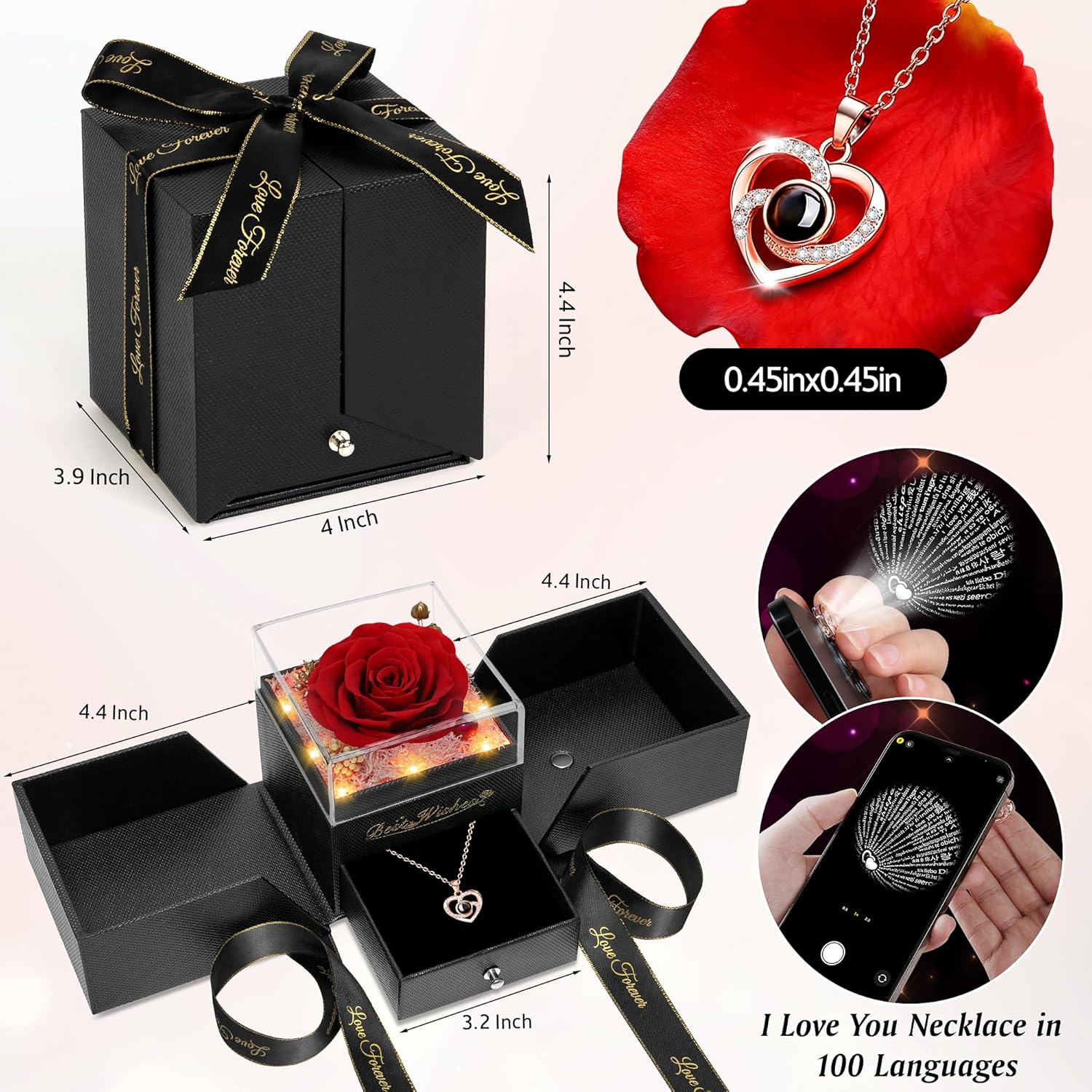 Valentines Day Rose Gifts for Her Women Mom Grandma,Light Up Fresh Flowers for Delivery,Birthday Gifts for Women,Preserved Rose Flowers with Necklace,Mothers Day Mom Gift for Her Anniversary - Image 4