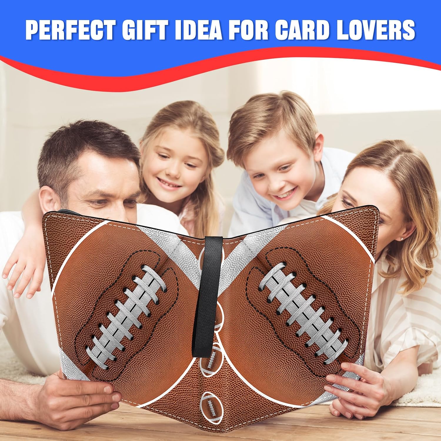 Football Card Binder 900 Pockets with 50 Removable Sleeves, Zippered PU Leather Trading Card Organizer Album for Sports Collectibles, Premium Protection Gift for Collectors