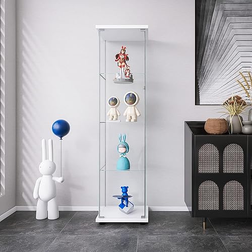 Miniatura 5 de Vitrina de vidrio templado de 4 niveles con puerta, 17 pulgadas de ancho x 14.5 pulgadas de profundidad x 64 pulgadas de alto (blanco)