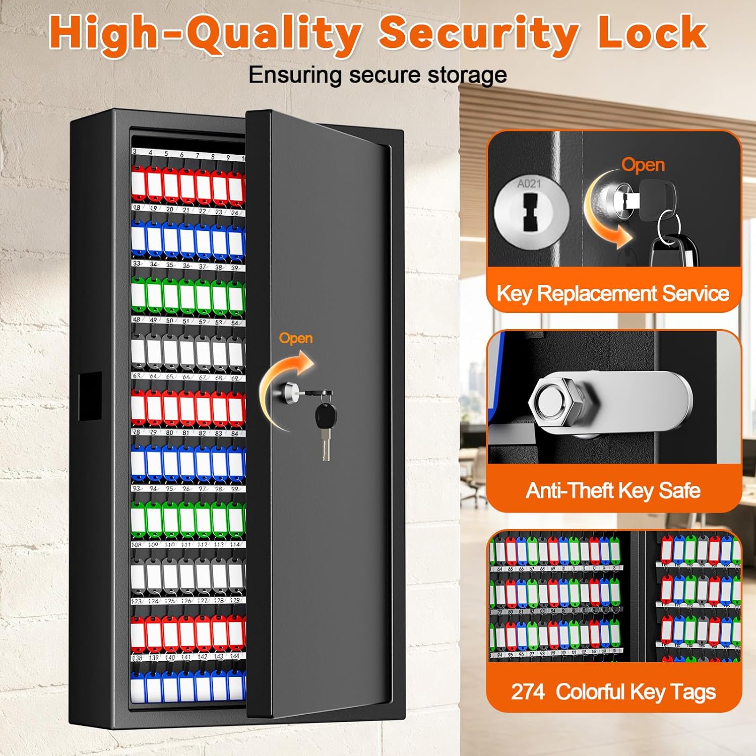 274 Key Lock Box Wall‑Mounted, Key Cabinet Wall Mount with Drop Slot image 4