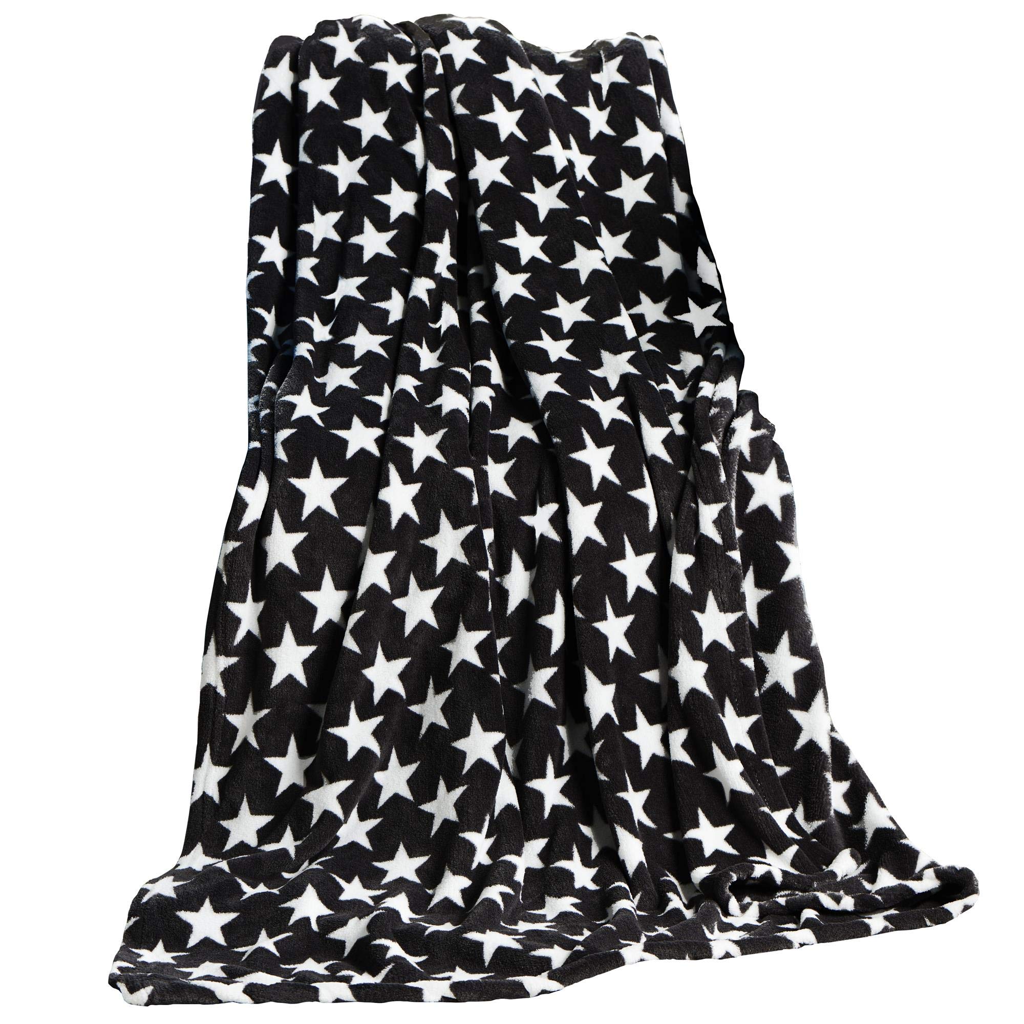 CelinaTex Flauschige Kuscheldecke 150 x 200 cm schwarz Decke Sofa Couch Wohndecke weich Stars Mikrofaser Fleece Oeko-TEX Moonlight