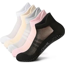 FITRELL Pilates Socks for Women, Ankle Yoga Non Slip Grip Socks for Barre Hospital Gym 5 Pairs