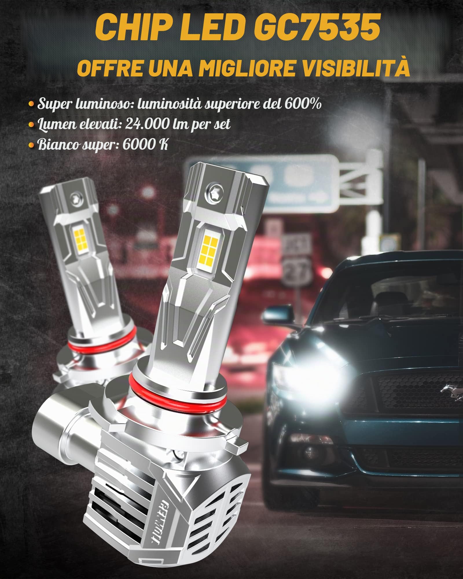 Lampadine HB3 Led, 120W 24000LM 6000K Bianco Freddo 600% Luminosità Lampadina HB3 Led Canbus Senza Errori All-in-One Design Kit di Conversione di Sostituzione Alogena Xenon, Confezione da 2
