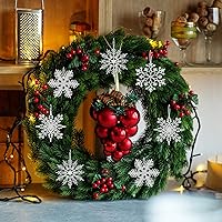 Vista 5 de MIAHART Paquete de 40 adornos de copos de nieve plateados de Navidad de 4 pulgadas, adornos de copos de nieve de plástico plateado con purpurina