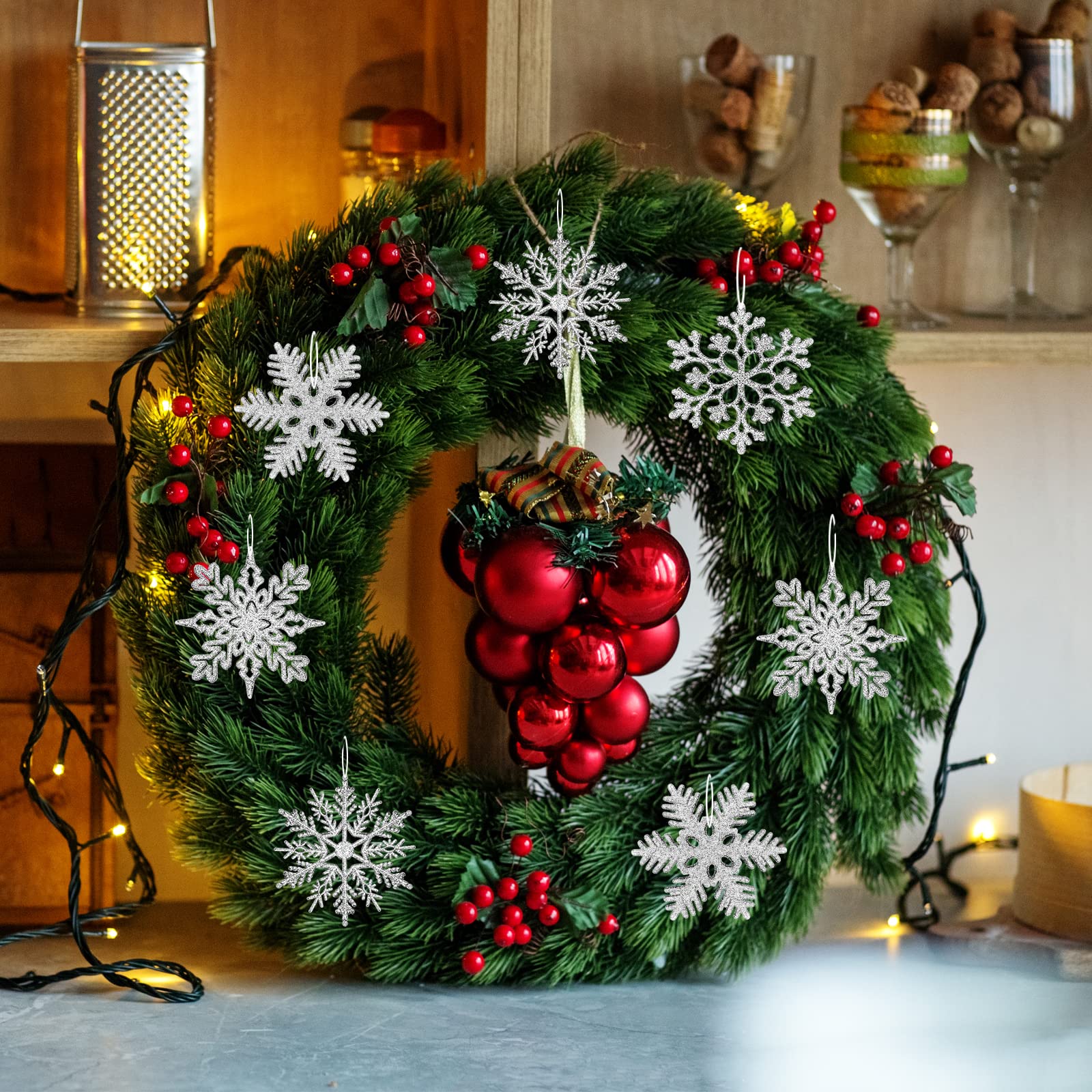 12 Fiocchi Di Natale Scintillanti Con Paillettes - Decorazioni Per Albero E Regali - Colore Rosso