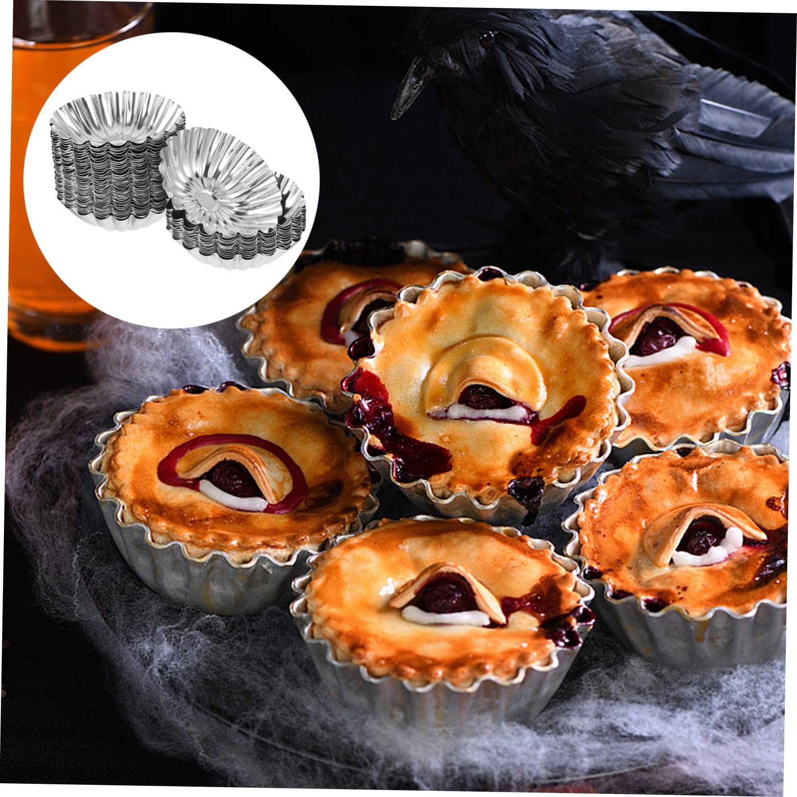 PRETYZOOM 50 Piezas Tartas de Huevo Inoxidable Reutilizables para Hornear Puddings Muffins y Tartas Decorativas