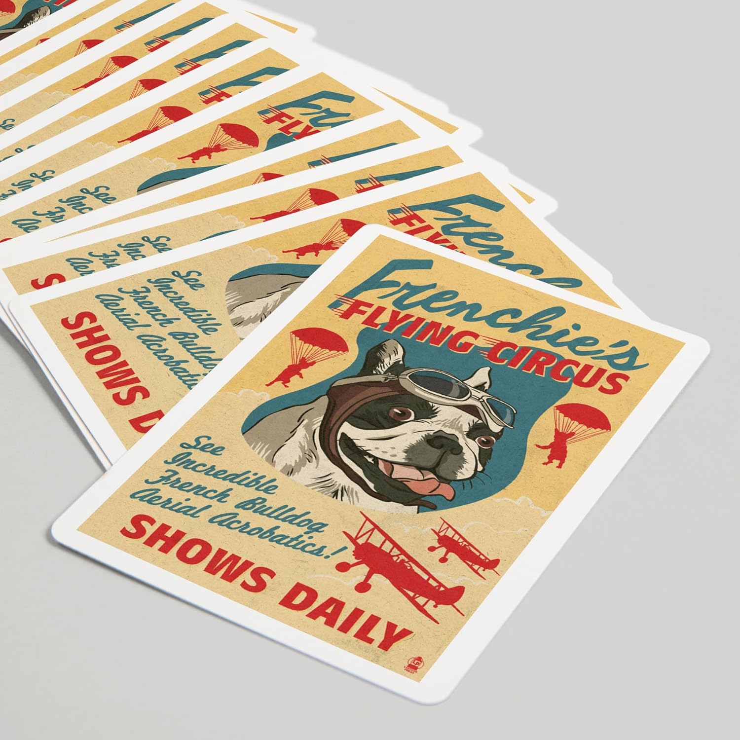 Lantern Press French Bulldog, Retro Flying Circus Ad, 52 Playing Cards for Adults, Poker Size Card Deck