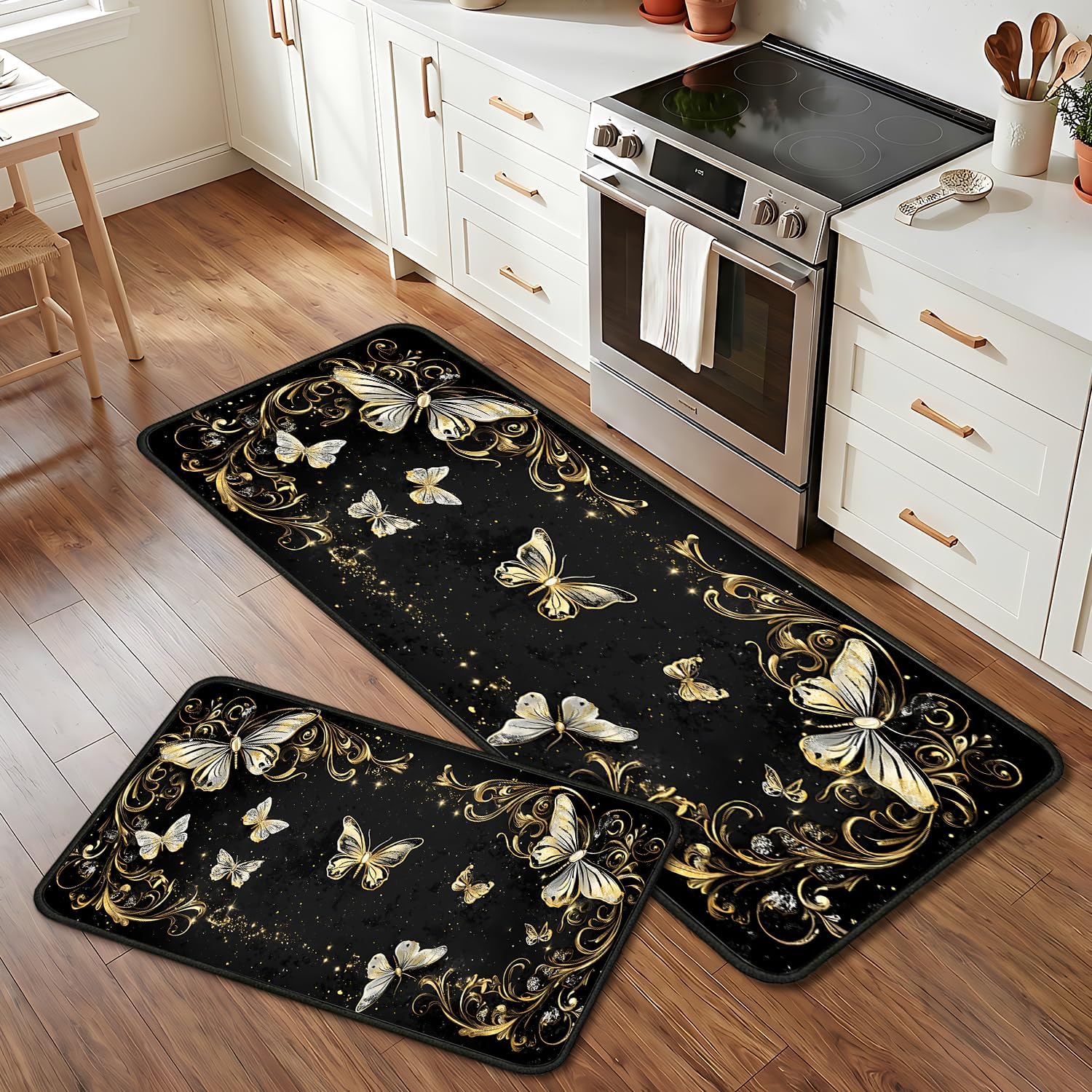 Kitchen Floor Mats Set of 2, Cushioned Anti-Fatigue Kitchen Rugs, 17" x 28" + 17" x 47", Comfort Standing Mat for Kitchen Sink, Laundry Room and Home Use