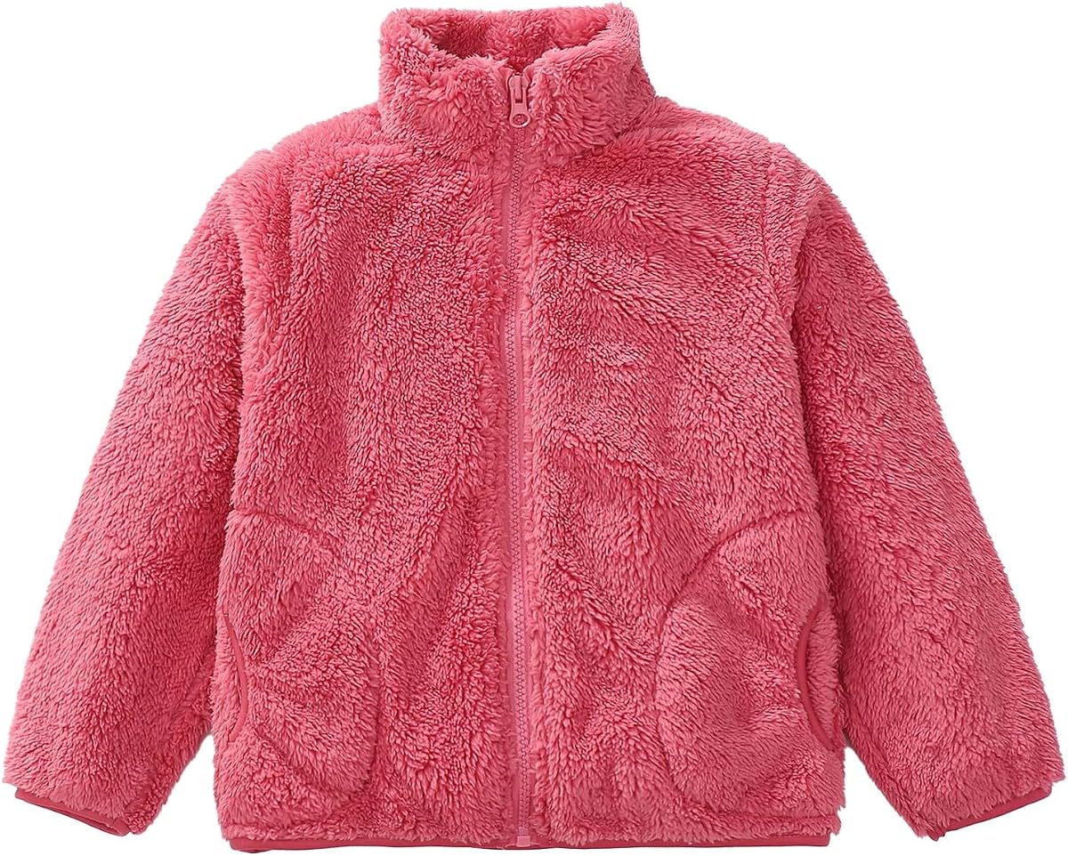 Kids Fleece Sherpa Jacket,Lightweight Dual-Layer Warm Zip-Up Coat with Stand Collar Chest Pocket