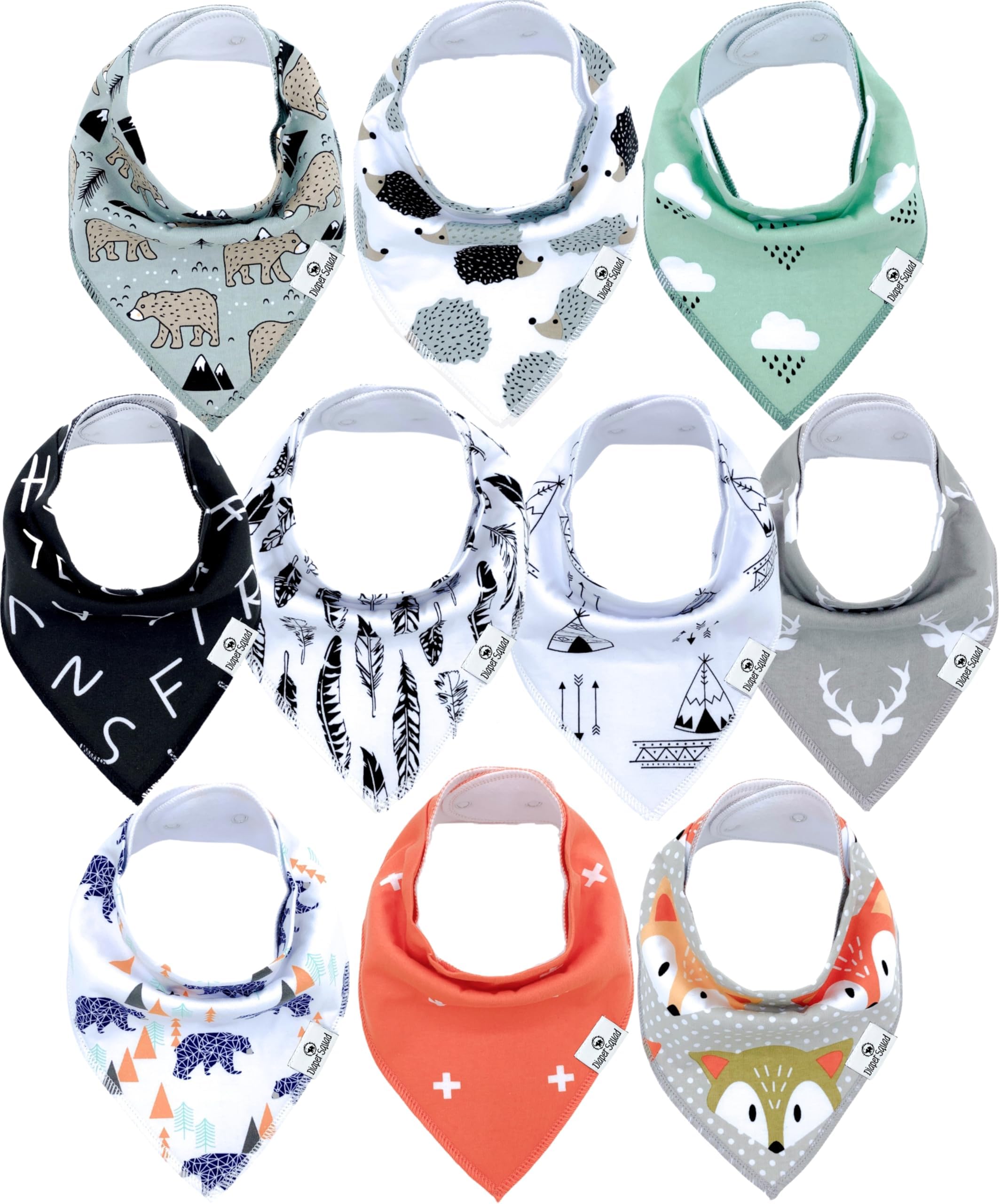DiaperSquad's 100% Organic Cotton Baby Drool Bibs, Super Absorbent & Adjustable Baby Bibs for Drooling and Teething