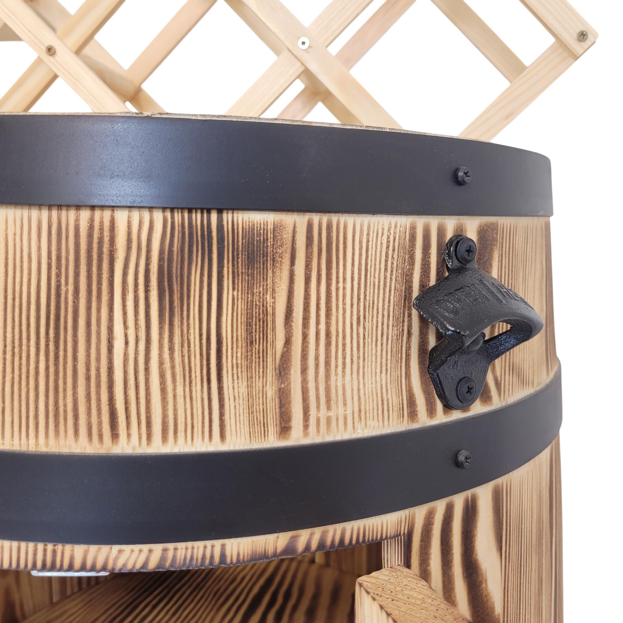 weeco Fassbar für Alkohol mit Doppeltüren – rustikaler Holz-Barschrank mit Regal und Flaschenhalter, geflammter Barschrank 80 cm, braun