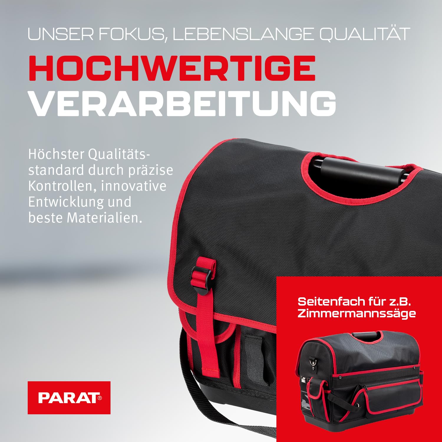 PARAT Basic Tool Softbag L - Bolsa de herramientas con capacidad de 32 l y 51 espacios para herramientas, resistente bolsa de herramientas de nailon con correa para el hombro y asas de transporte