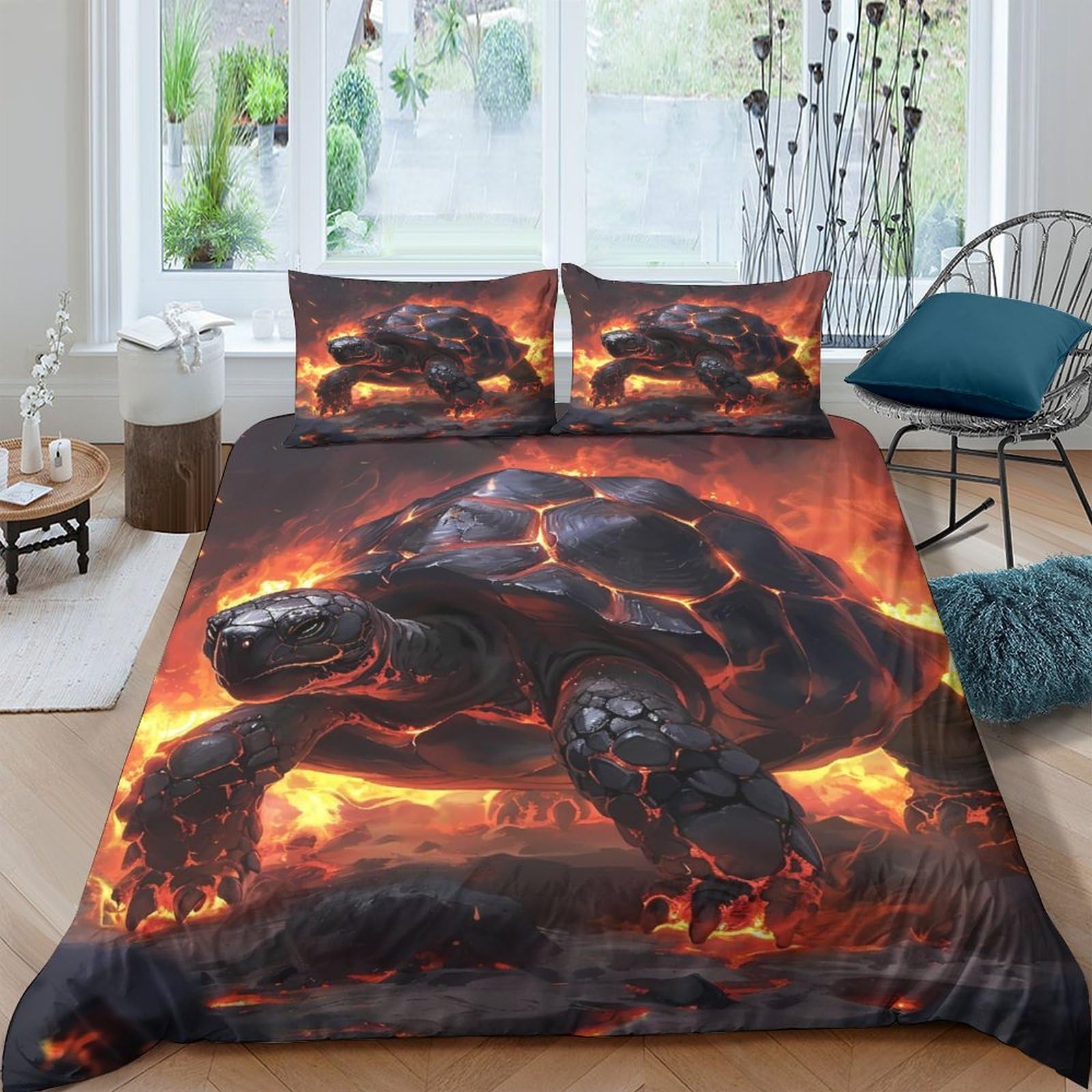 Ctjqhvkz Style-4 3D Printed Lava Monster Fitted Sheet Microfiber Soft Breathable Volcano Fire Bed Cover For Bedroom Dorm Decor Single（135X200cm）