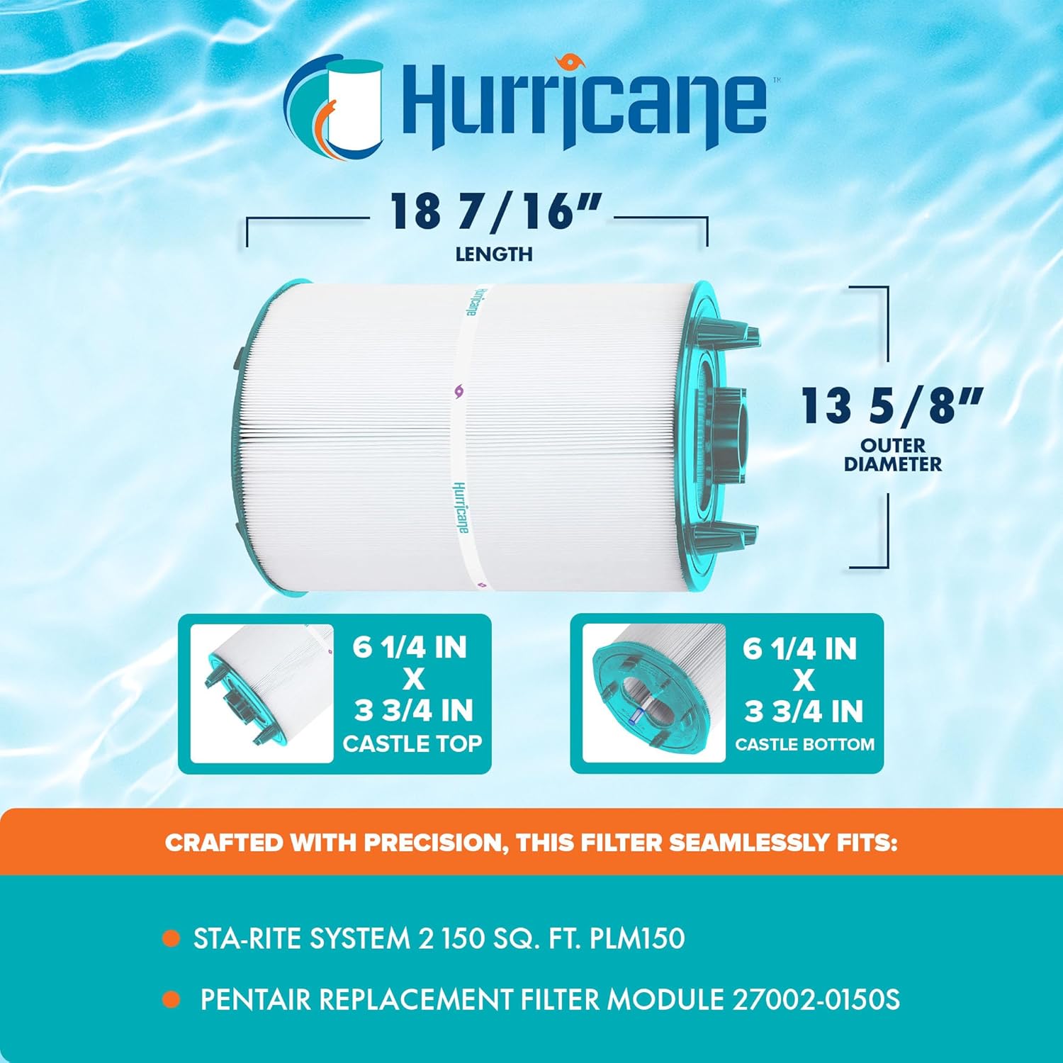 Hurricane Filters - HF-STR2-150-01 Advanced Pool Filter Cartridge - Replacement for Sta-Rite System 2 150 Sq. Ft. PLM150, 27002-0150S and Air Bleed Assembly