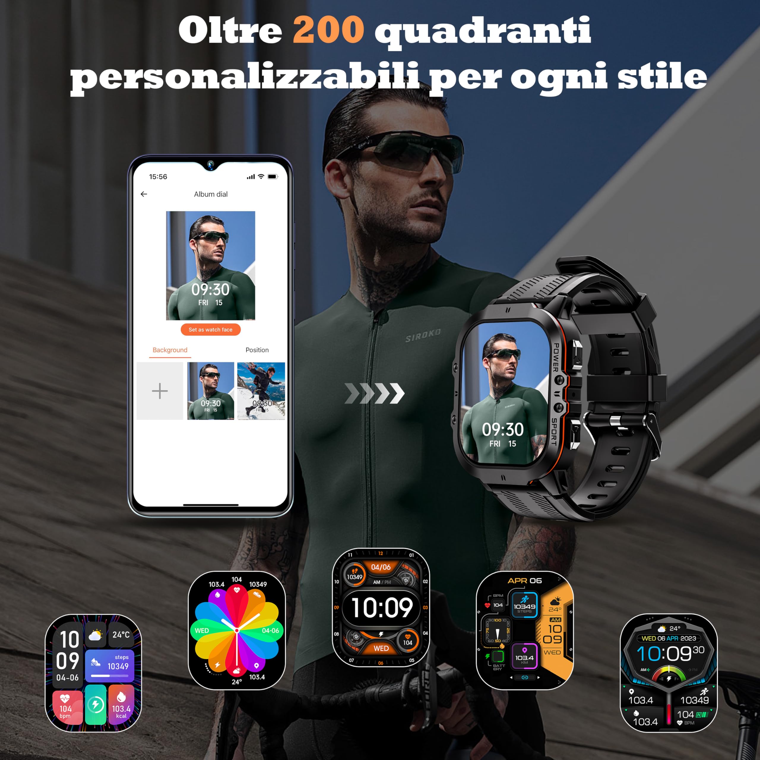 OUKITEL Orologio Smartwatch Uomo Militare Rugged 1.96'', Chiamate Bluetooth, 120+ Modalità Sportive, 5ATM Impermeabile, -40℃~70℃ Resistente, Cardiofrequenzimetro, Sonno, Bussola, Torcia, Android iOS