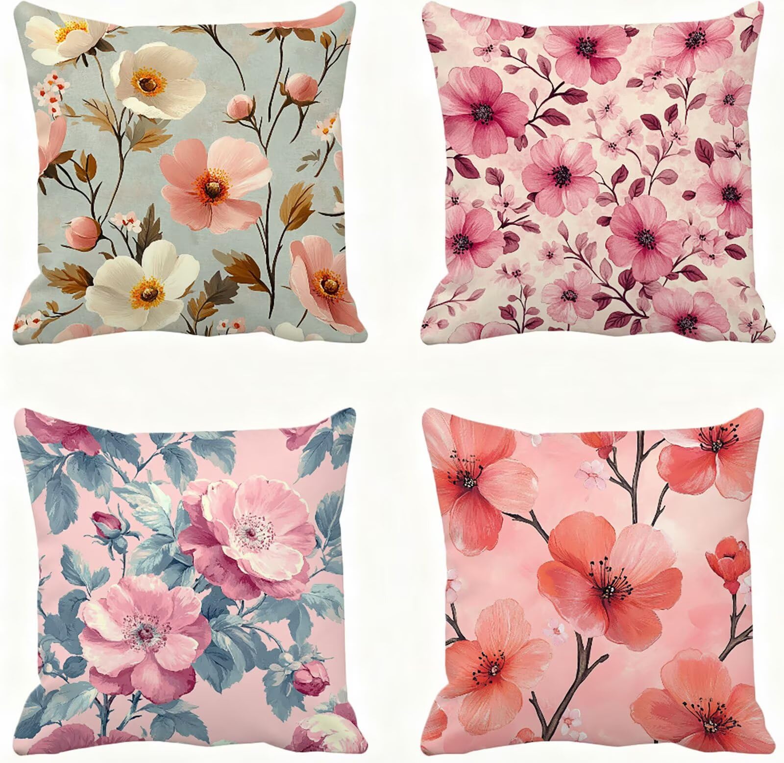 Rose Housse Coussin 60x60 Fleur Taie Oreiller 60x60 Lot de 4 Super Doux Protege Oreiller 60 x 60 Decoration Automne Taie D'oreiller Carrées Coussin Canape, pour Maison Chambre Canapé Chaise E - 943